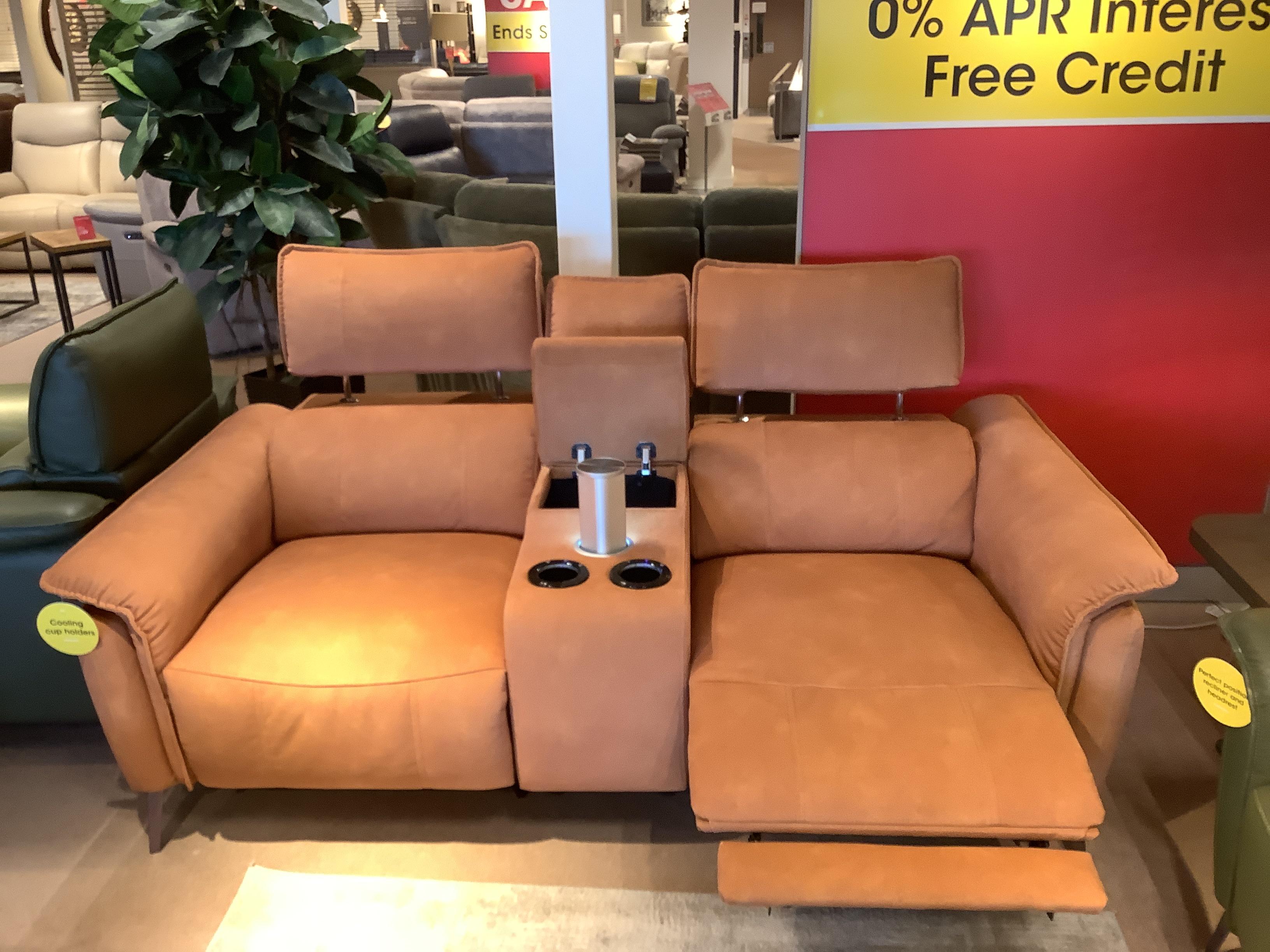 Jude 2 seater power recliner with centre console and a storage footstool in  on Furniture Village