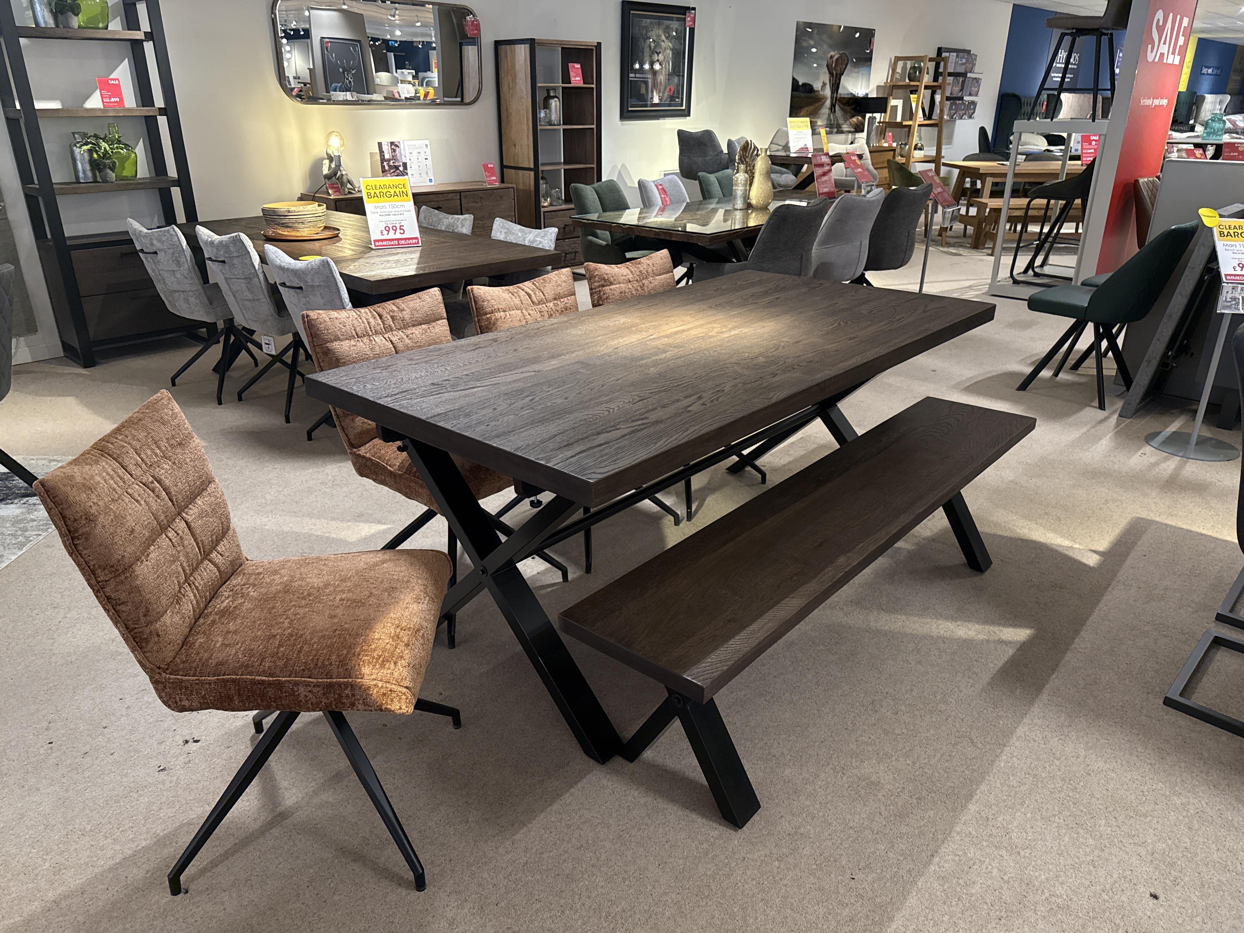 Mars 190cm Table, Bench, and 4 Saturn Chairs in  on Furniture Village