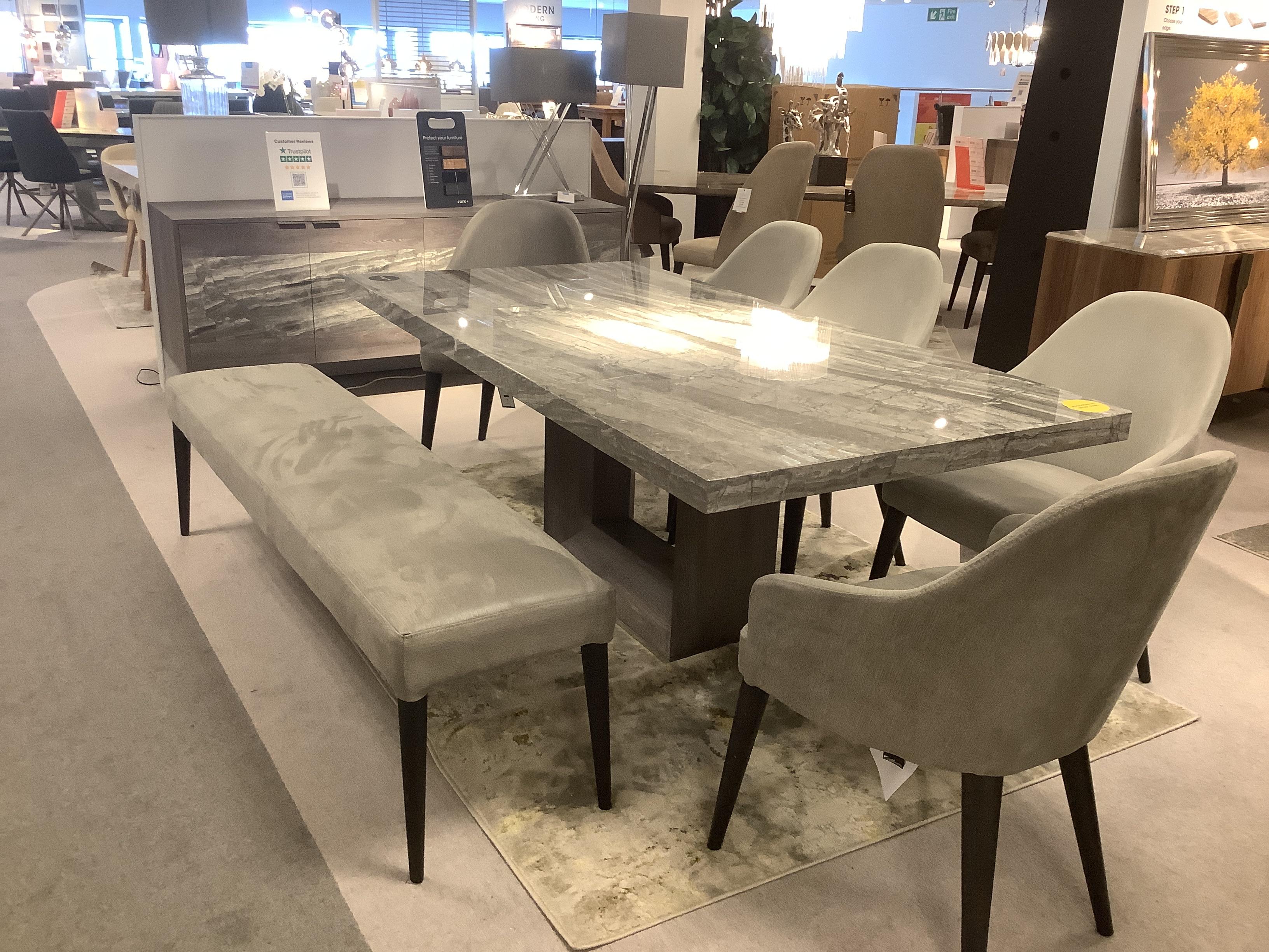 Blade 200cm Marble Table,5 Chairs,Bench & Sideboard in  on Furniture Village