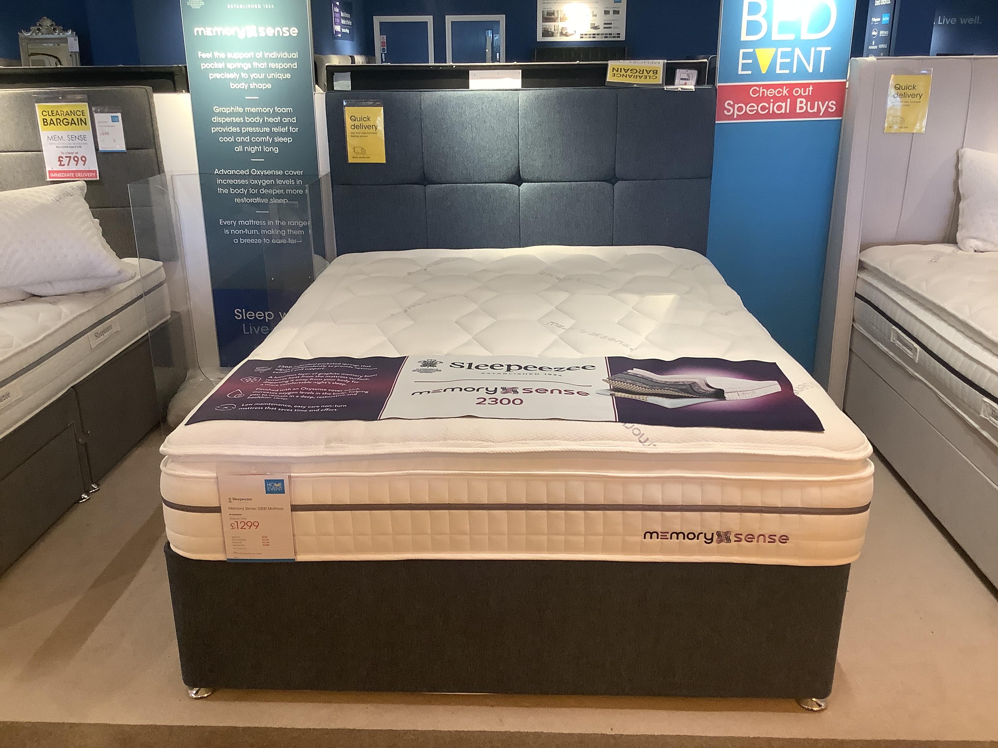 Sleepeezee memory sense 2300 king size divan set with headboard in  on Furniture Village