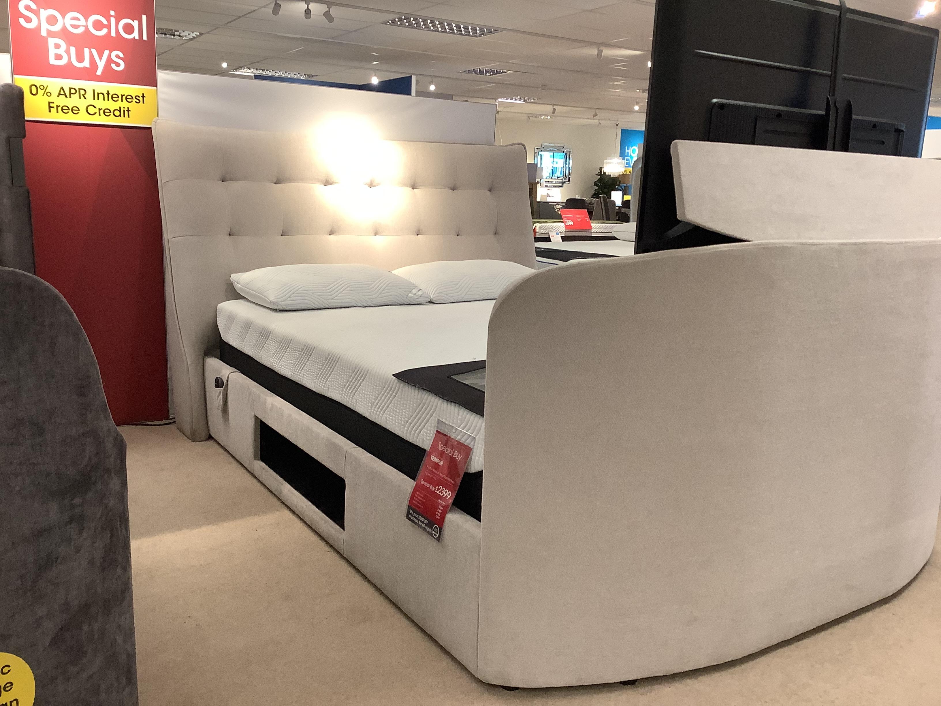 Atom TV bed frame king 5’0  muscat clay colour in  on Furniture Village