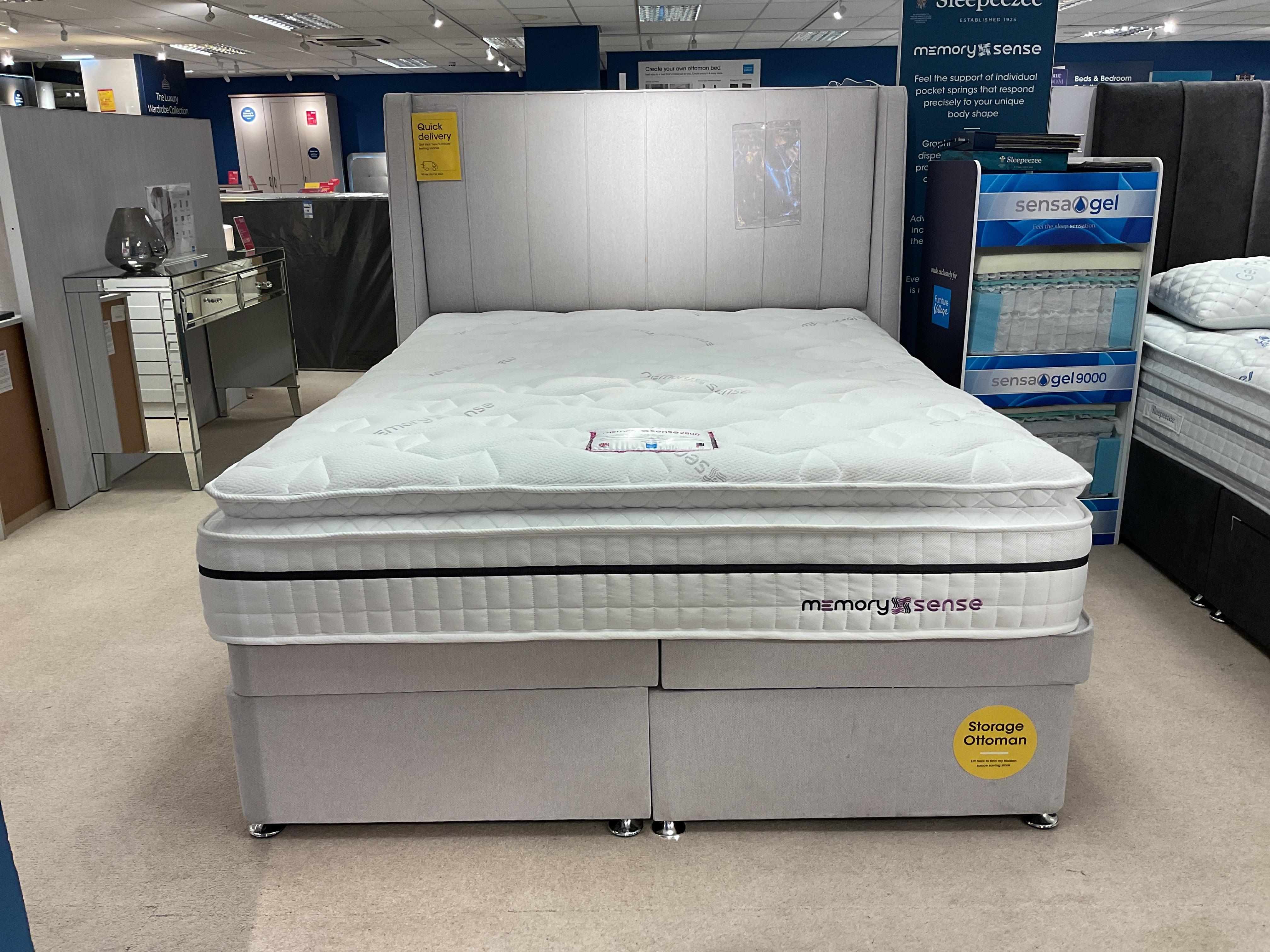 Memory Sense 2800 5’0 Power Ottoman & Davos Headboard in  on Furniture Village