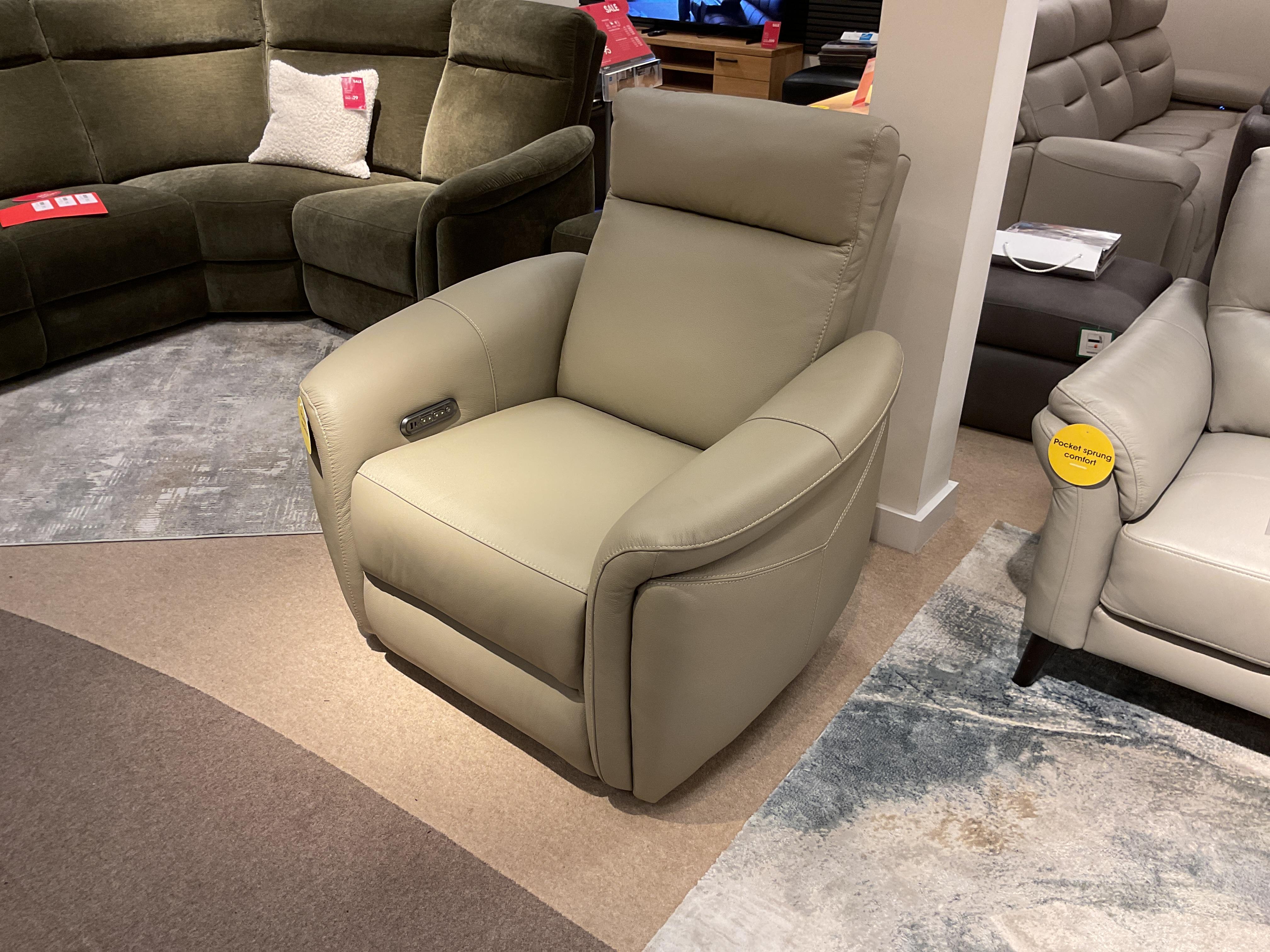Dublin Power Recliner Chair in silken taupe matte colour leather in  on Furniture Village