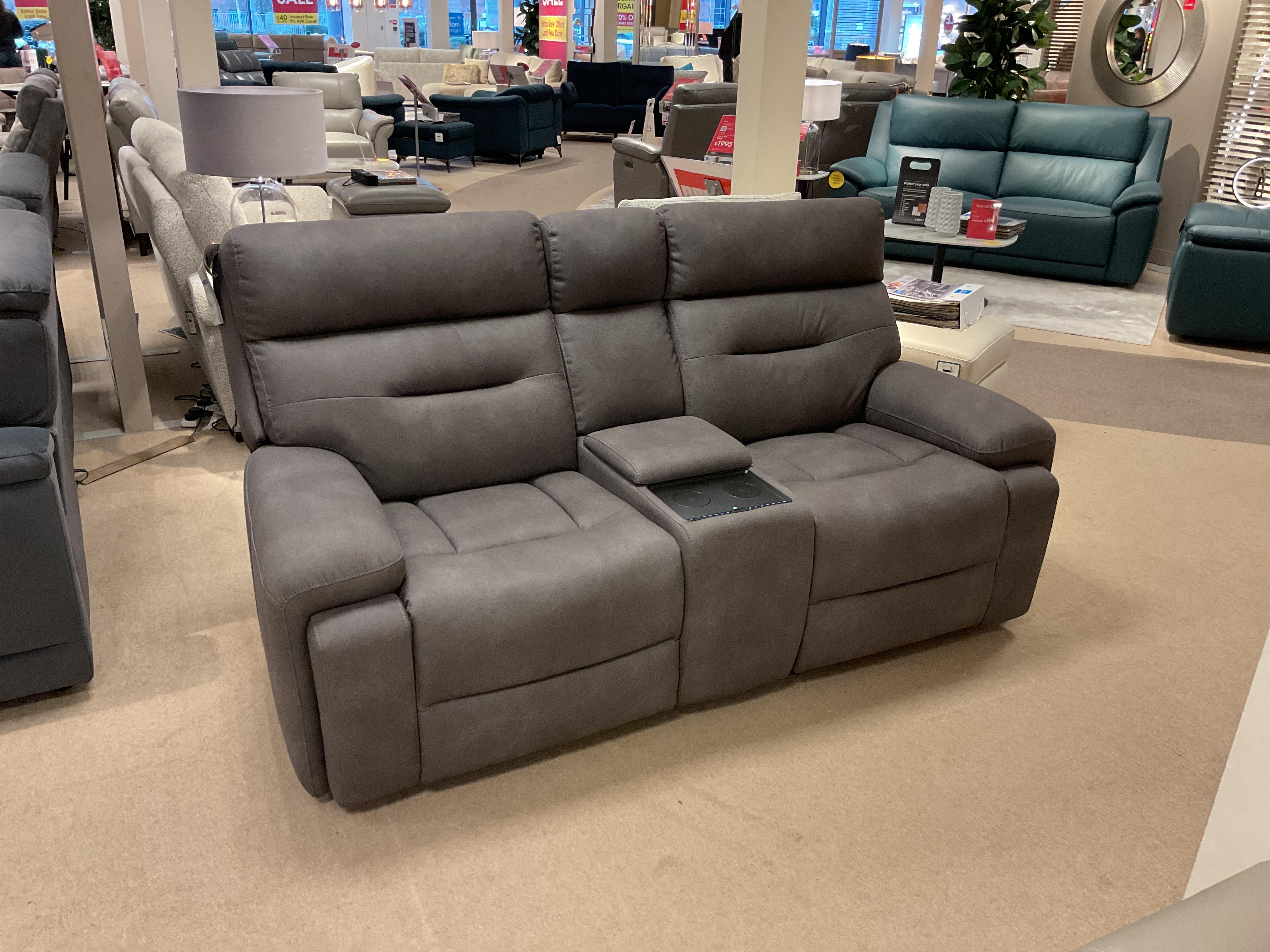 Cinemax Media Power 2str with power headrest in Nappa Grey colour fabric in  on Furniture Village