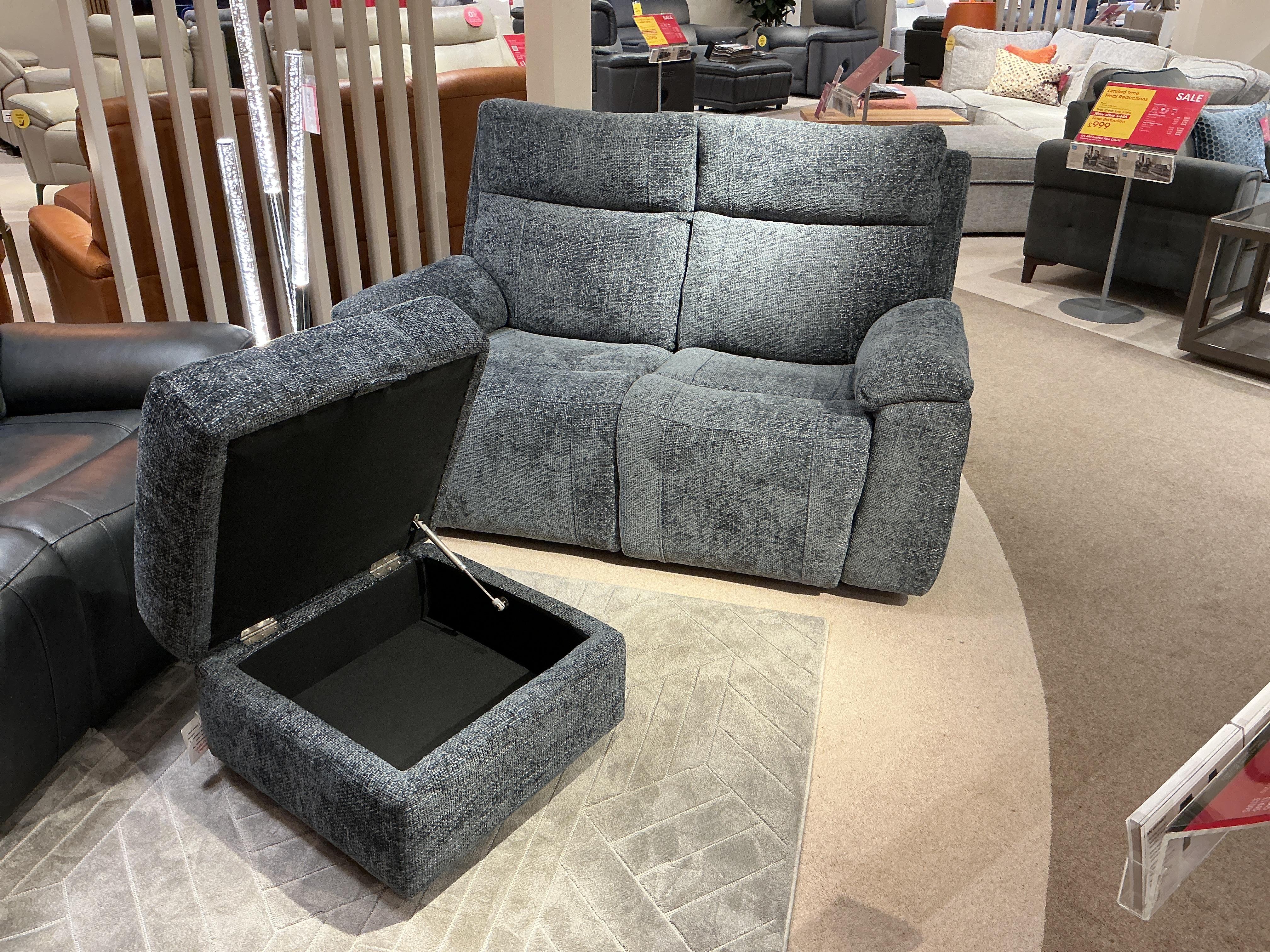 Aero 2 seater power recliner power headrest sofa and storage footstool. in  on Furniture Village