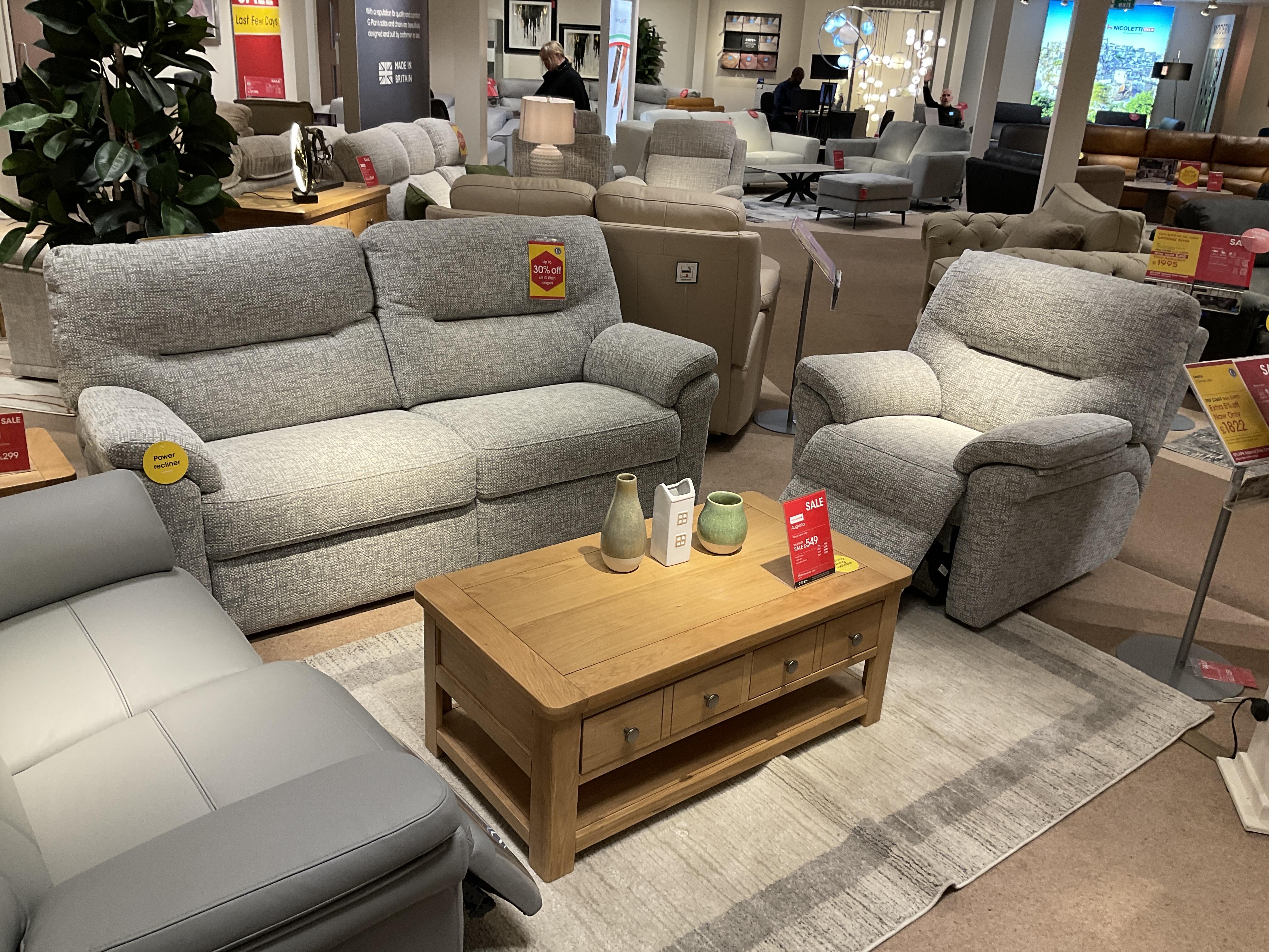 GPLAN SEATTLE 3 SEATER AND POWER RECLINER CHAIR IN FABRIC in  on Furniture Village