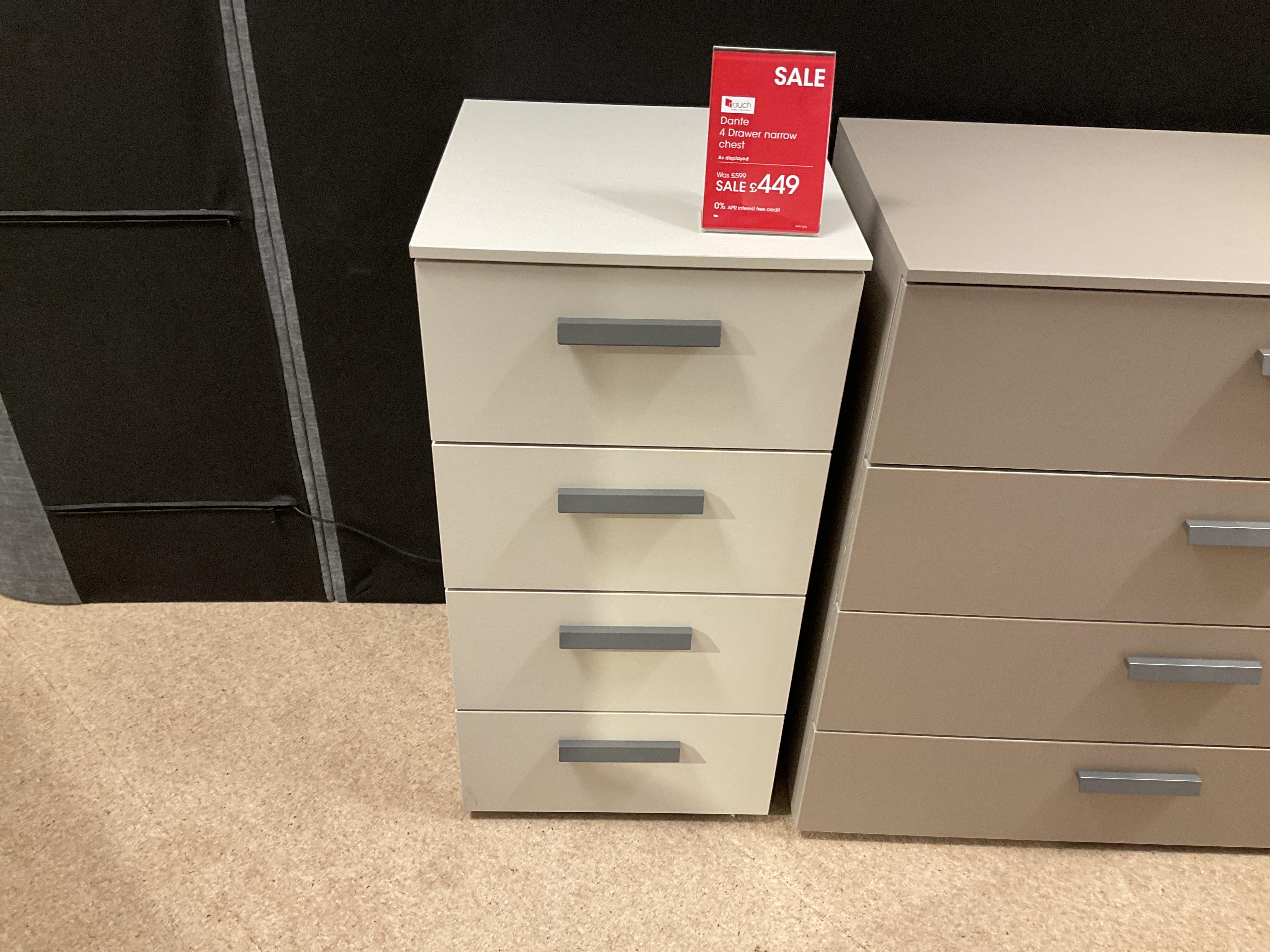 DANTE 4 DRAWER NARROW CHEST in  on Furniture Village