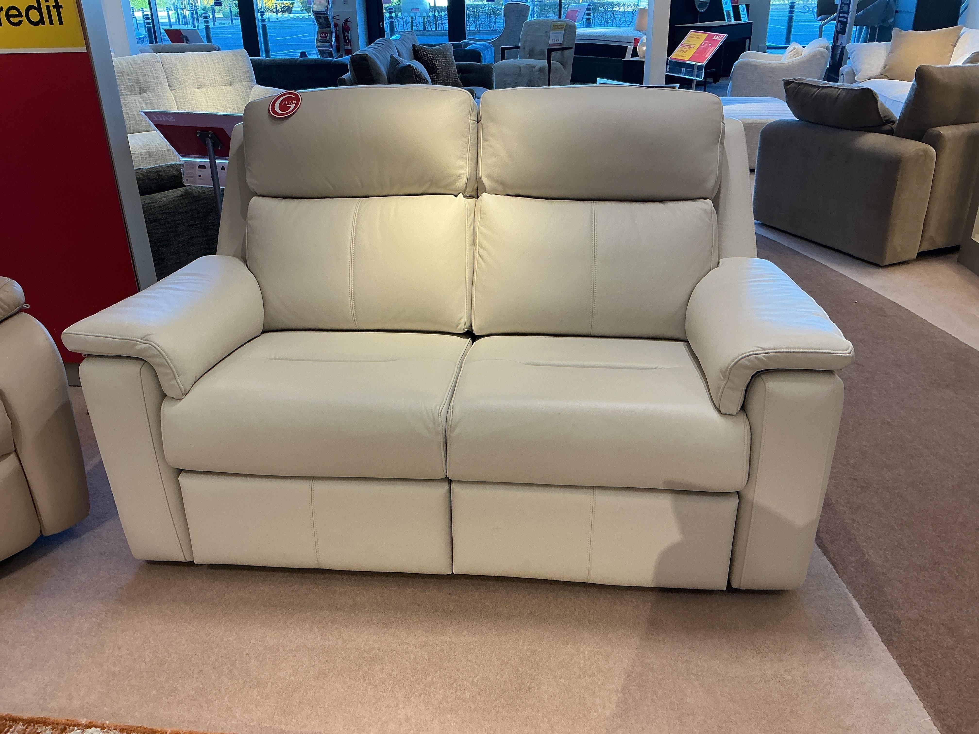 G plan Thornbury 2 seater sofa in chalk colour leather in  on Furniture Village