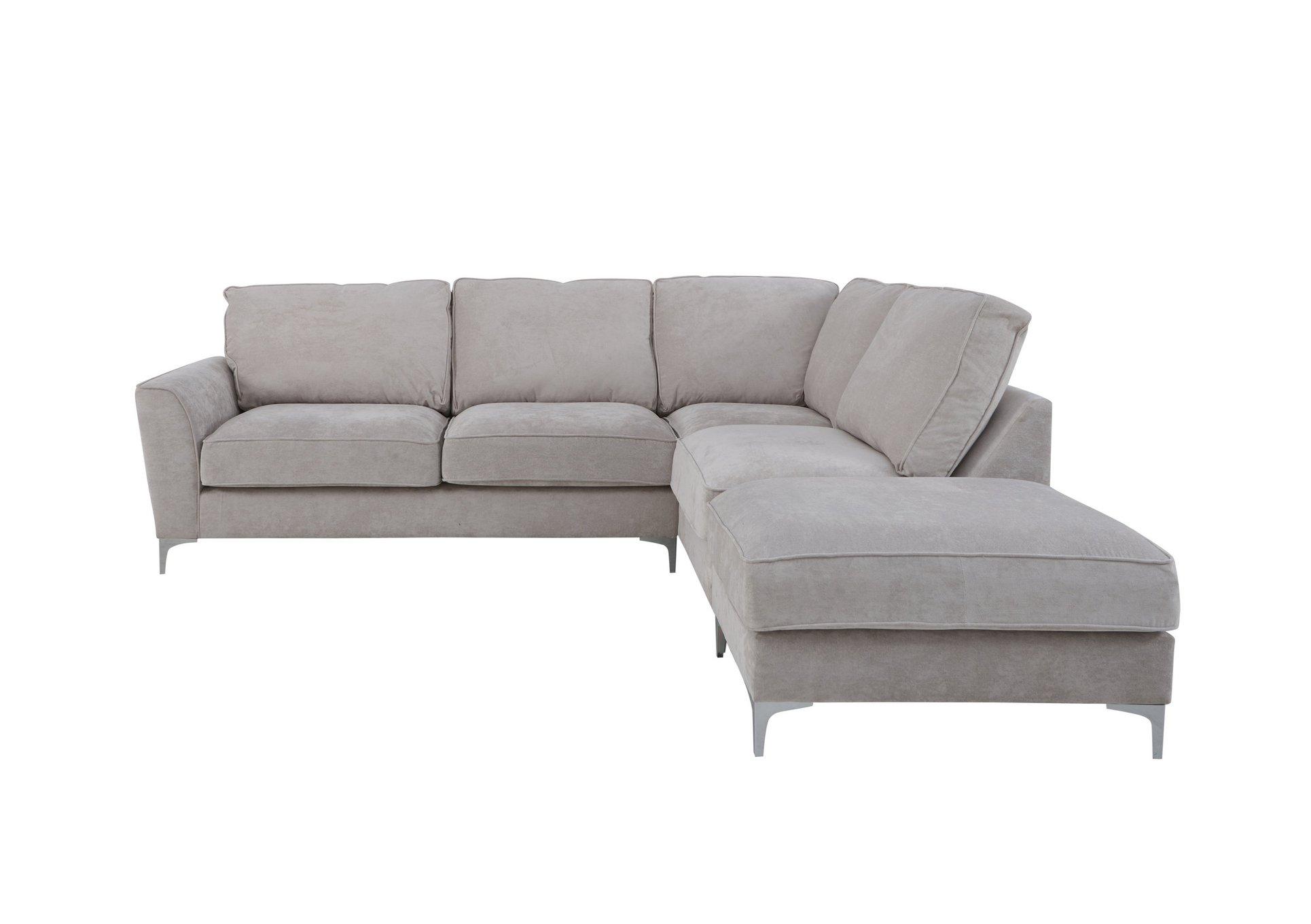Legend RHF Corner Sofa Classic Back with Silver Chrome Feet in Kingston Fabric Silver Colour in  on Furniture Village