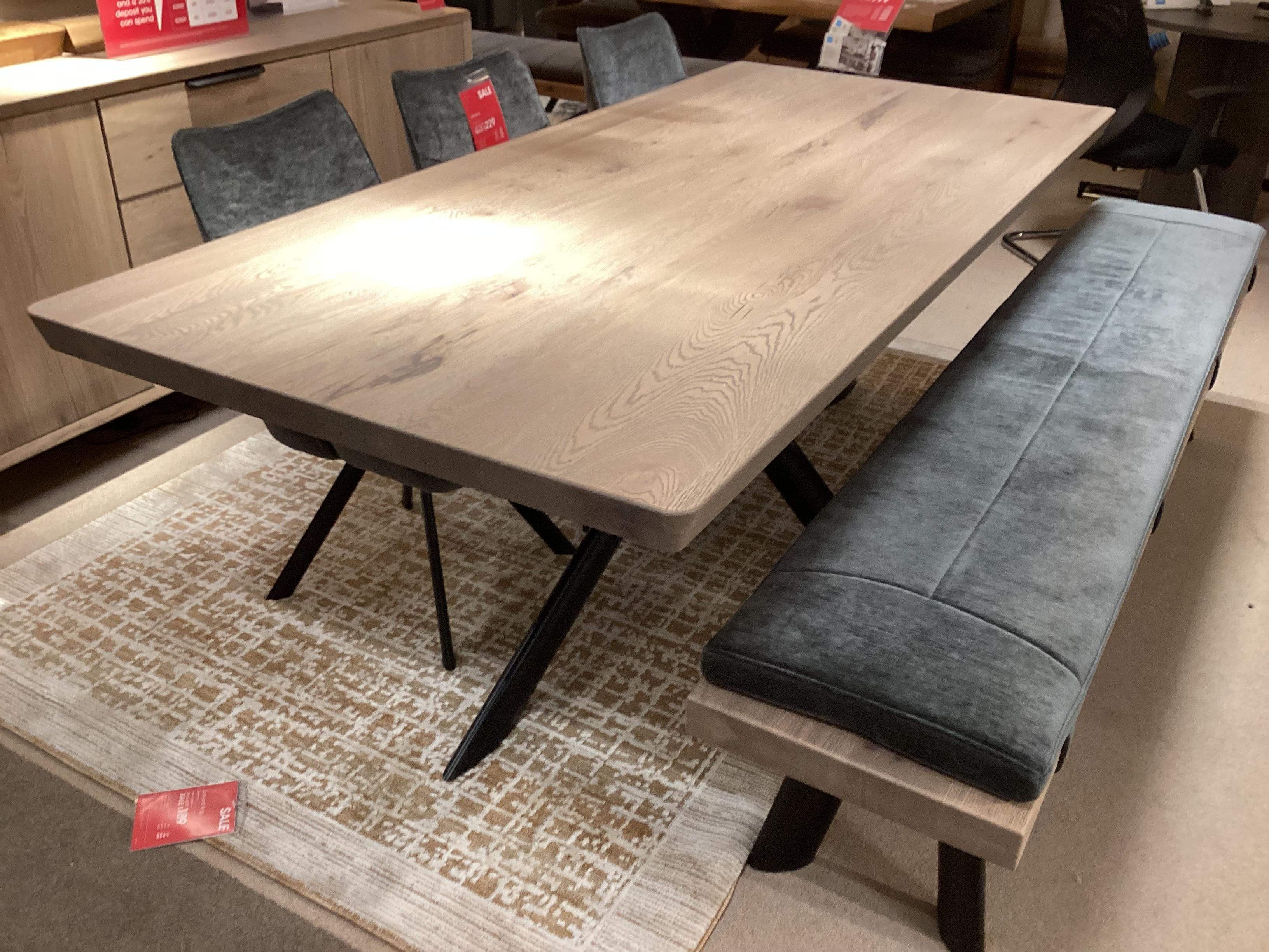 Athena 220cm Dining Table, 3 Chairs, Bench and Sideboard in  on Furniture Village