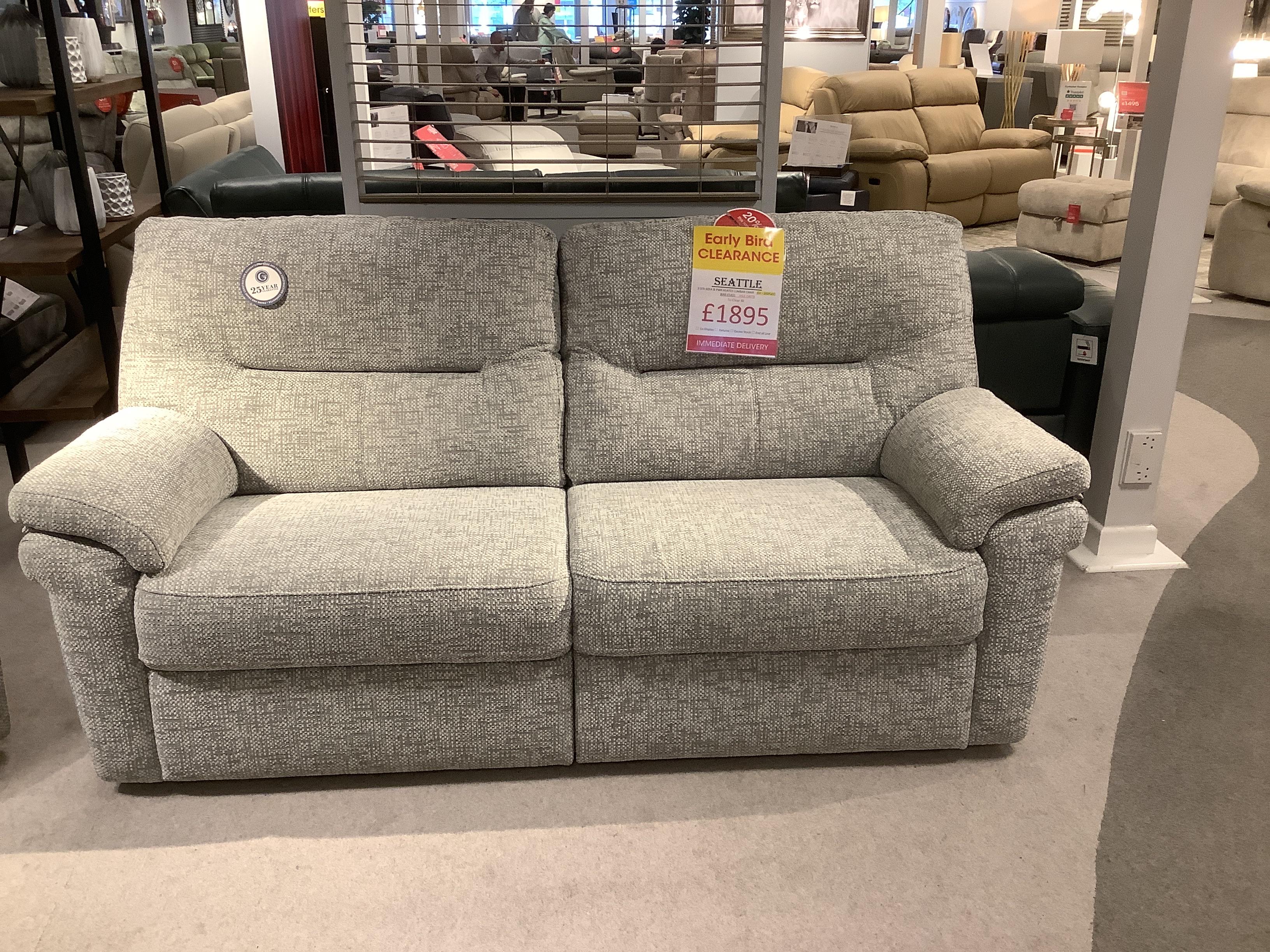 Seattle 3 Seater Static Sofa And Chair With Power Recliner,Heated Seats And Lumber Support in  on Furniture Village
