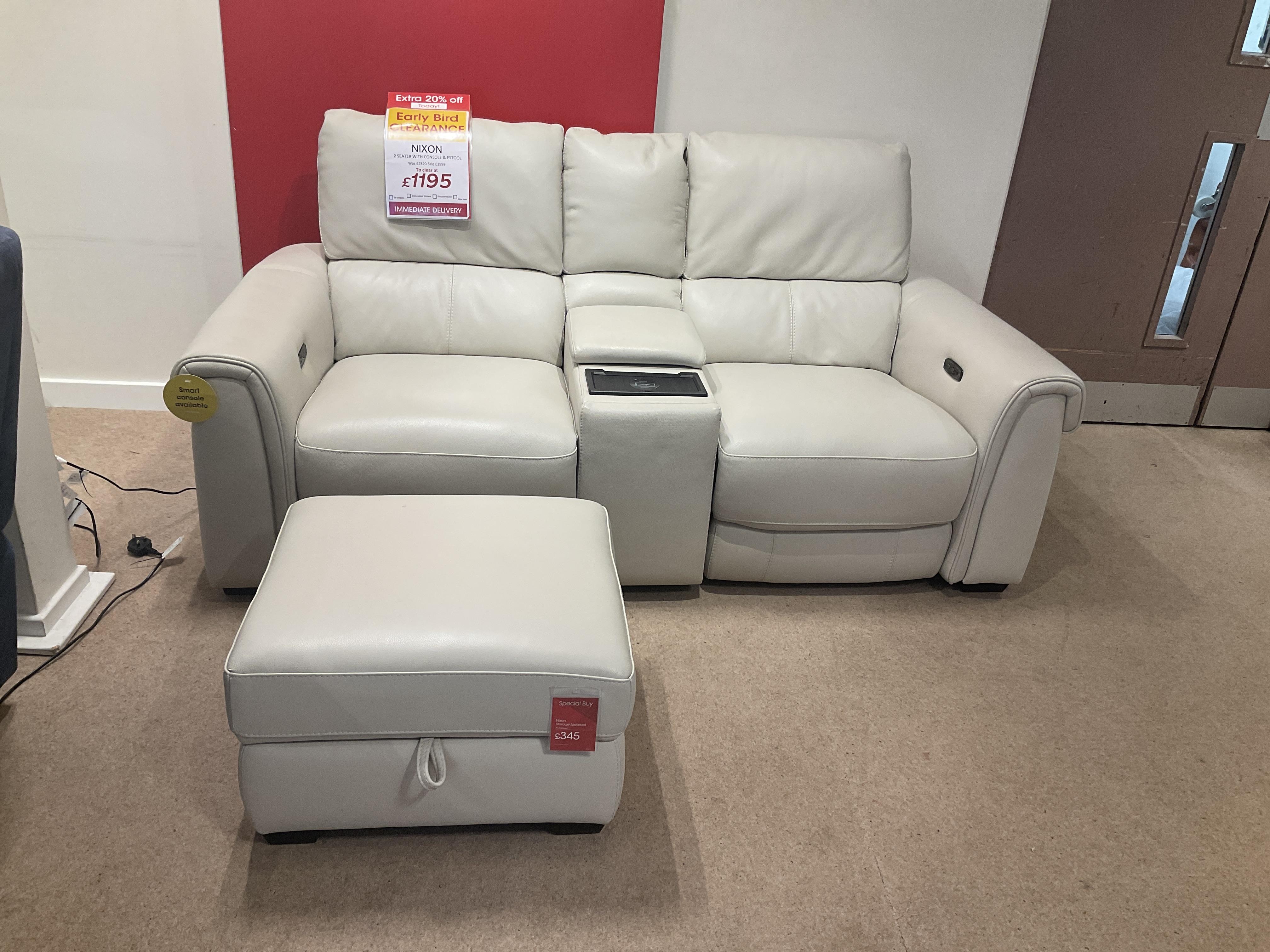 NIXON 2 SEATER POWER WITH CONSOLE AND FOOTSTOOL in  on Furniture Village