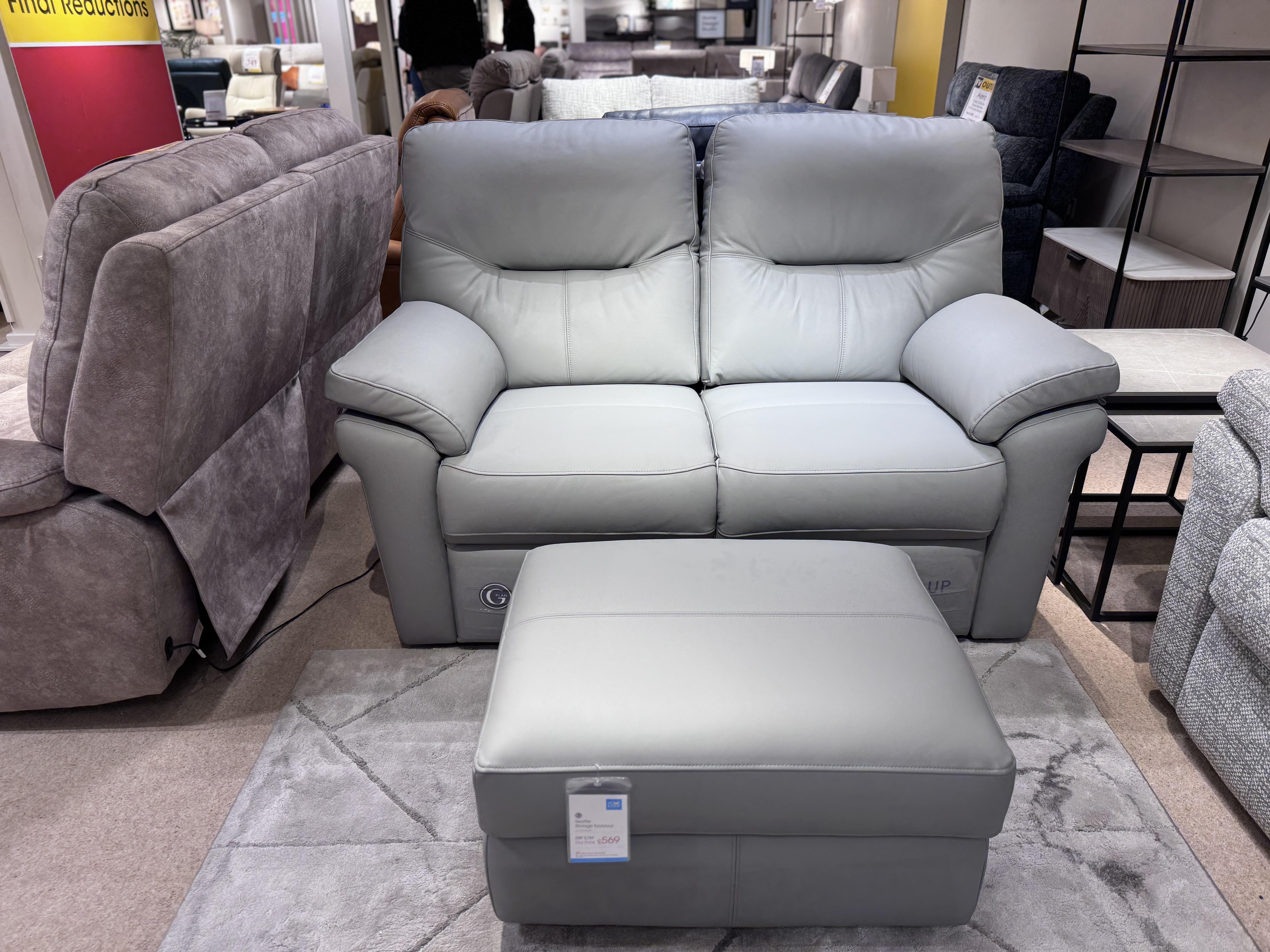 Seattle Leather 2-Seater Power Sofa & Storage Footstool. in  on Furniture Village
