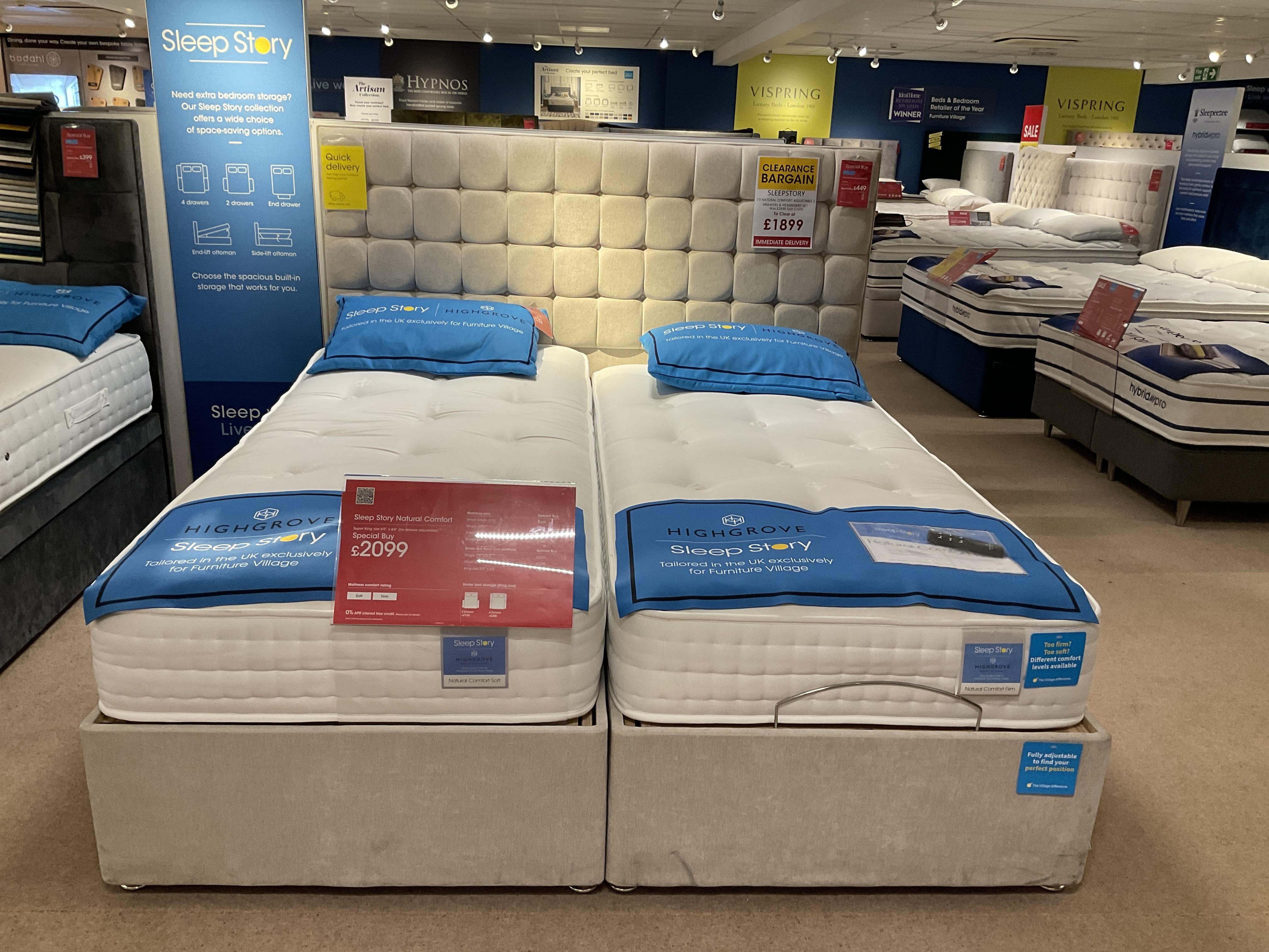 SLEEPSTORY 6 FT ADJUSTABLE DIVANSET WITH HEADBOARD in  on Furniture Village