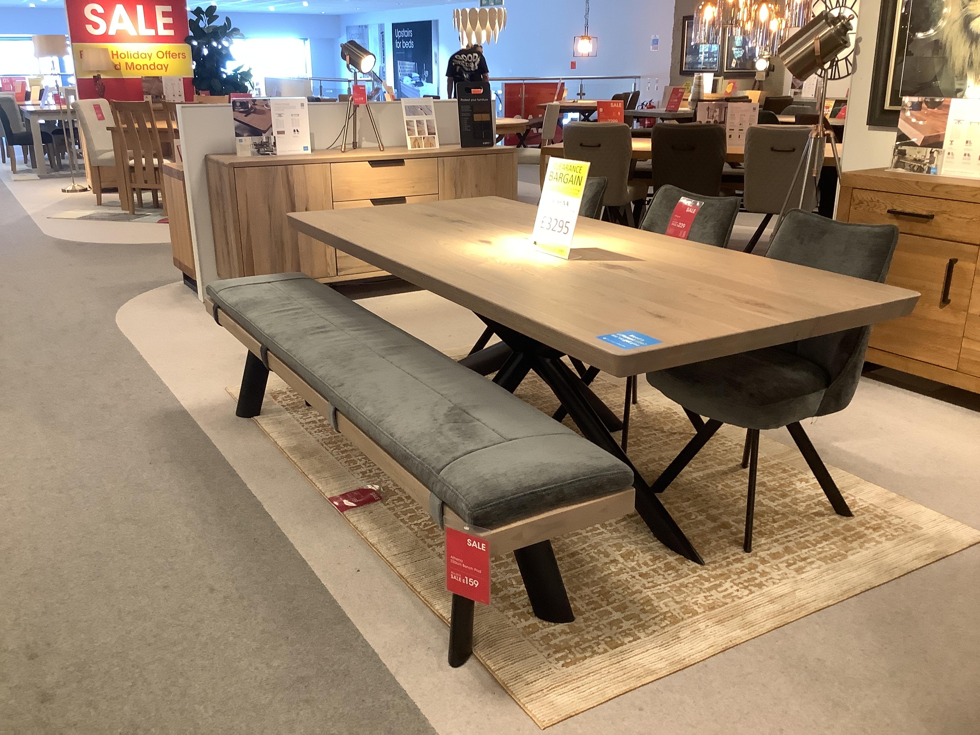 Athena 220cm Table,3 x Chairs,Bench & Sideboard in  on Furniture Village