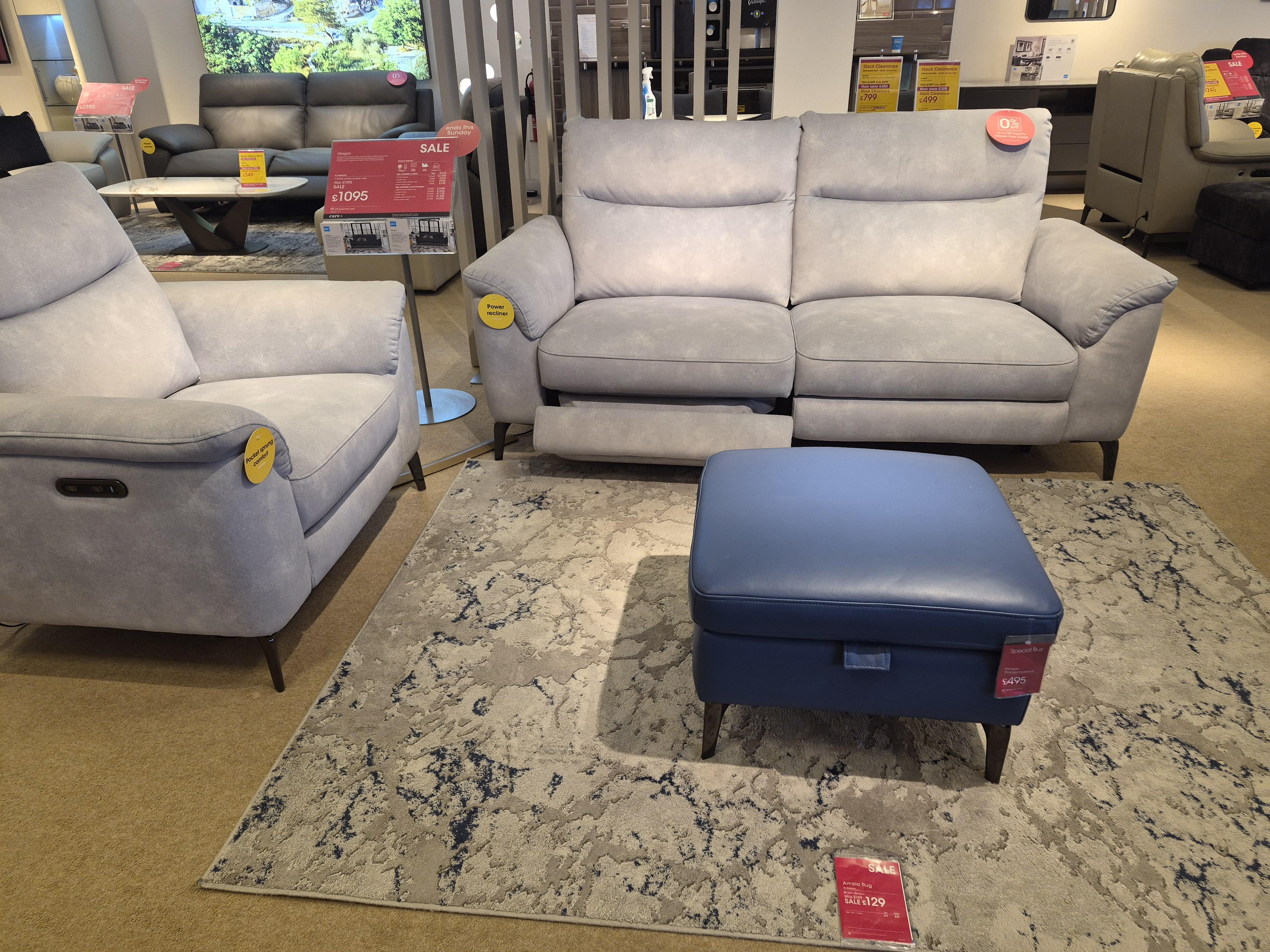 Morgan 3 Seater Power Recliner,  Power Chair & Storage Stool in  on Furniture Village