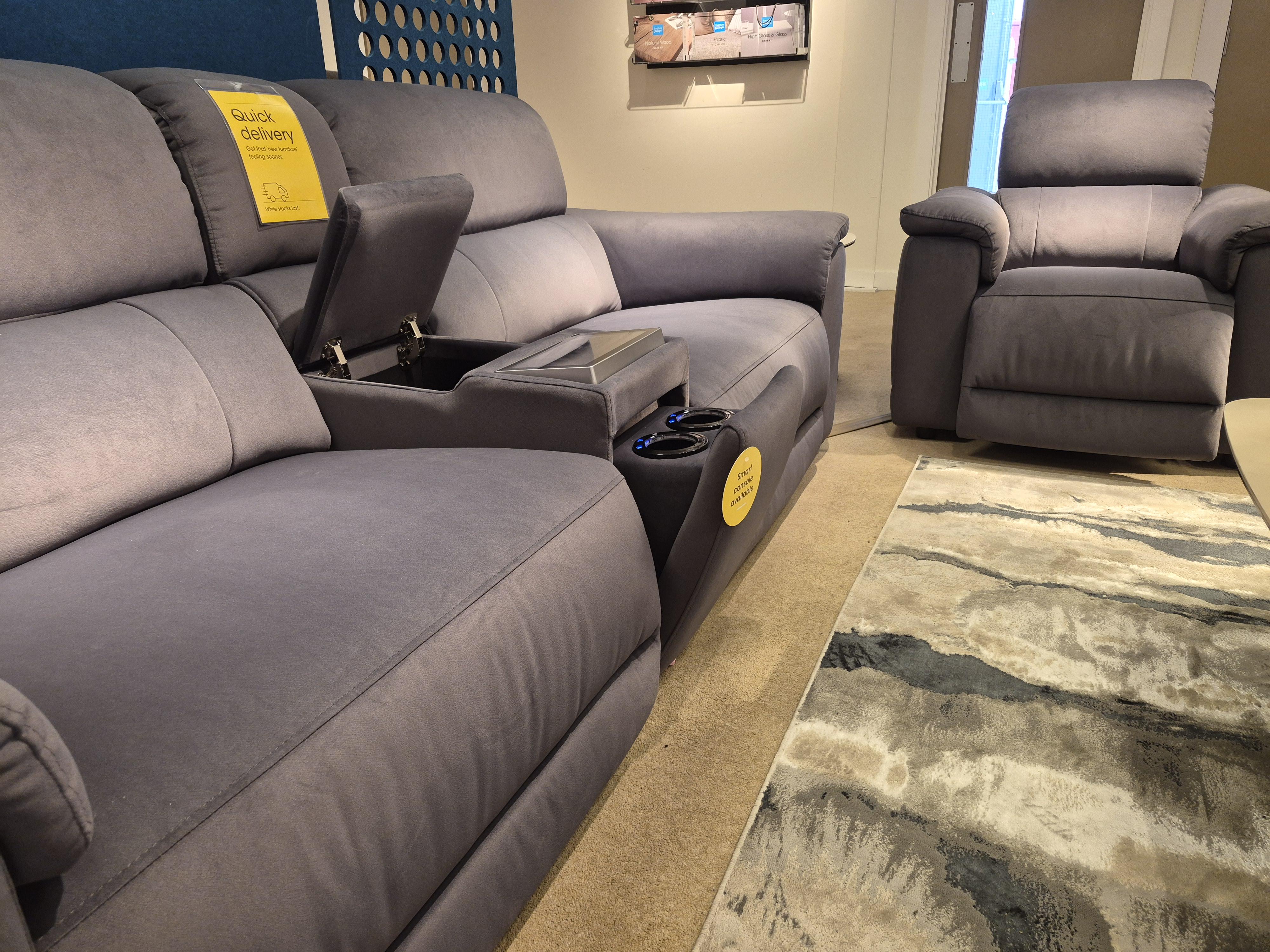 Genius 3 Seater Power Recliner Sofa and Power Chair with Bluetooth Speakers in  on Furniture Village