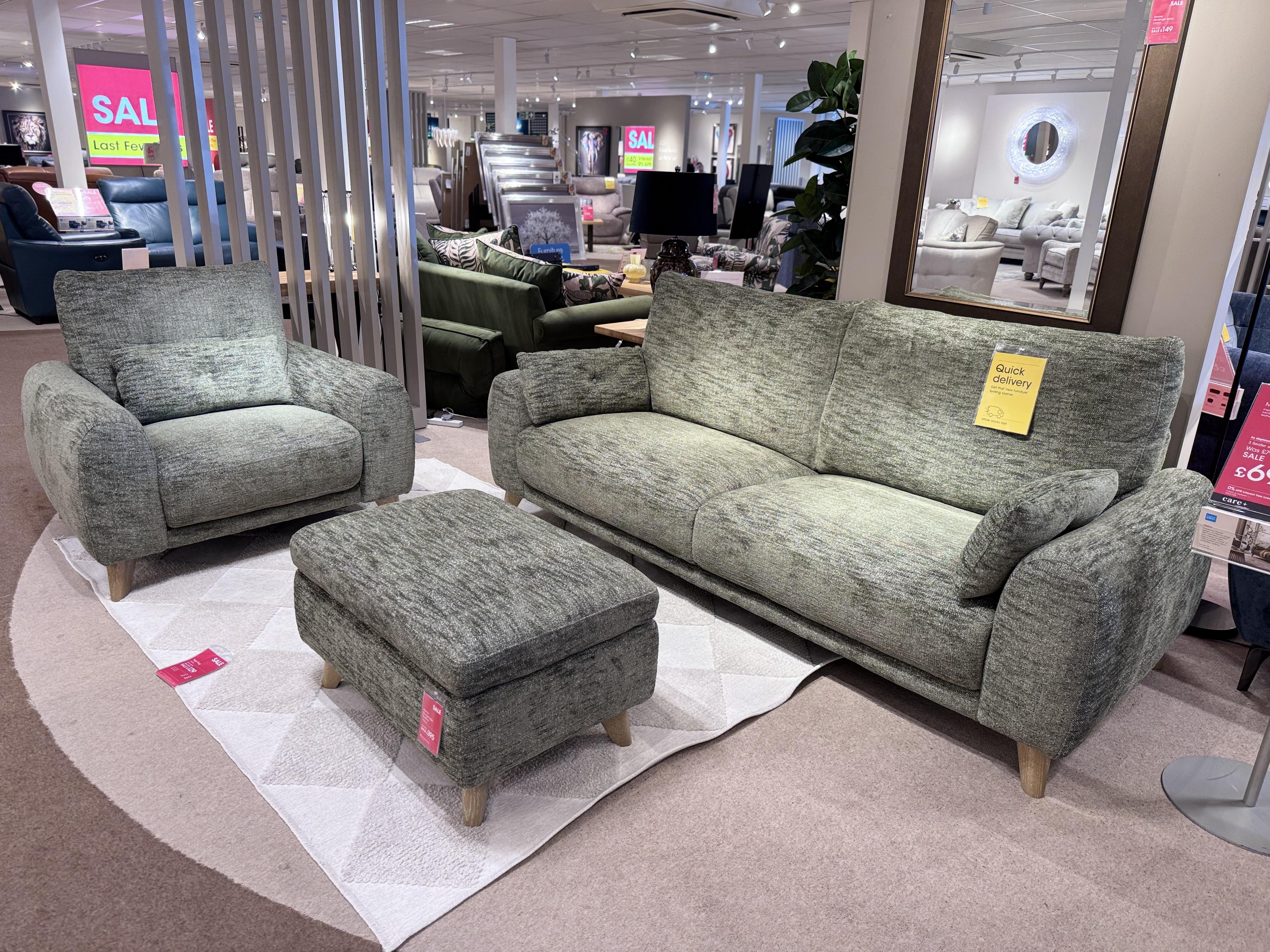 Malmo Fabric 3-Seater, Chair & Table Footstool in  on Furniture Village