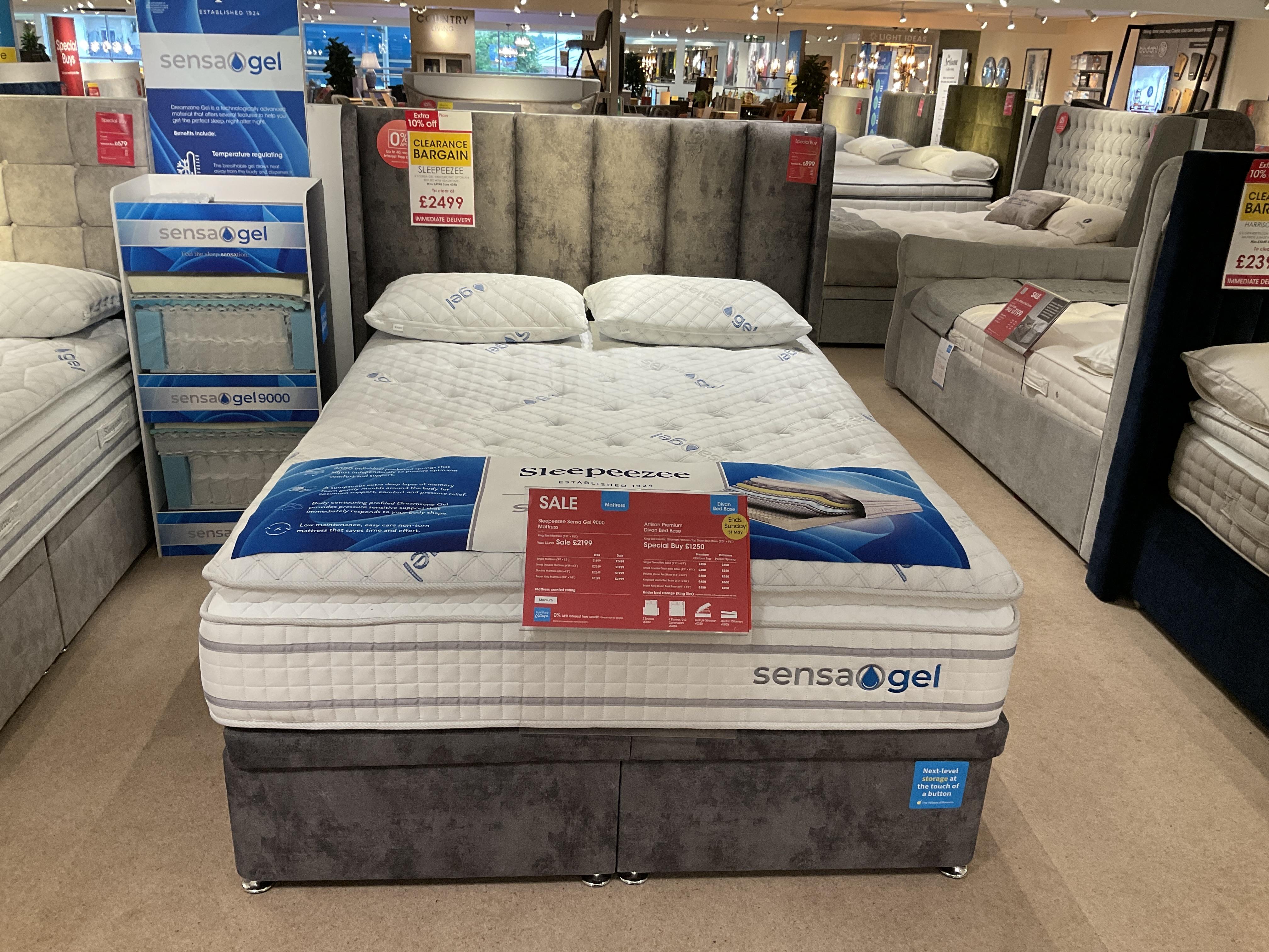 SLEEPEEZEE SENSA GEL 9000 MATTRESS WITH ELECTRIC OTTOMAN BED WITH HEADBOARD in  on Furniture Village