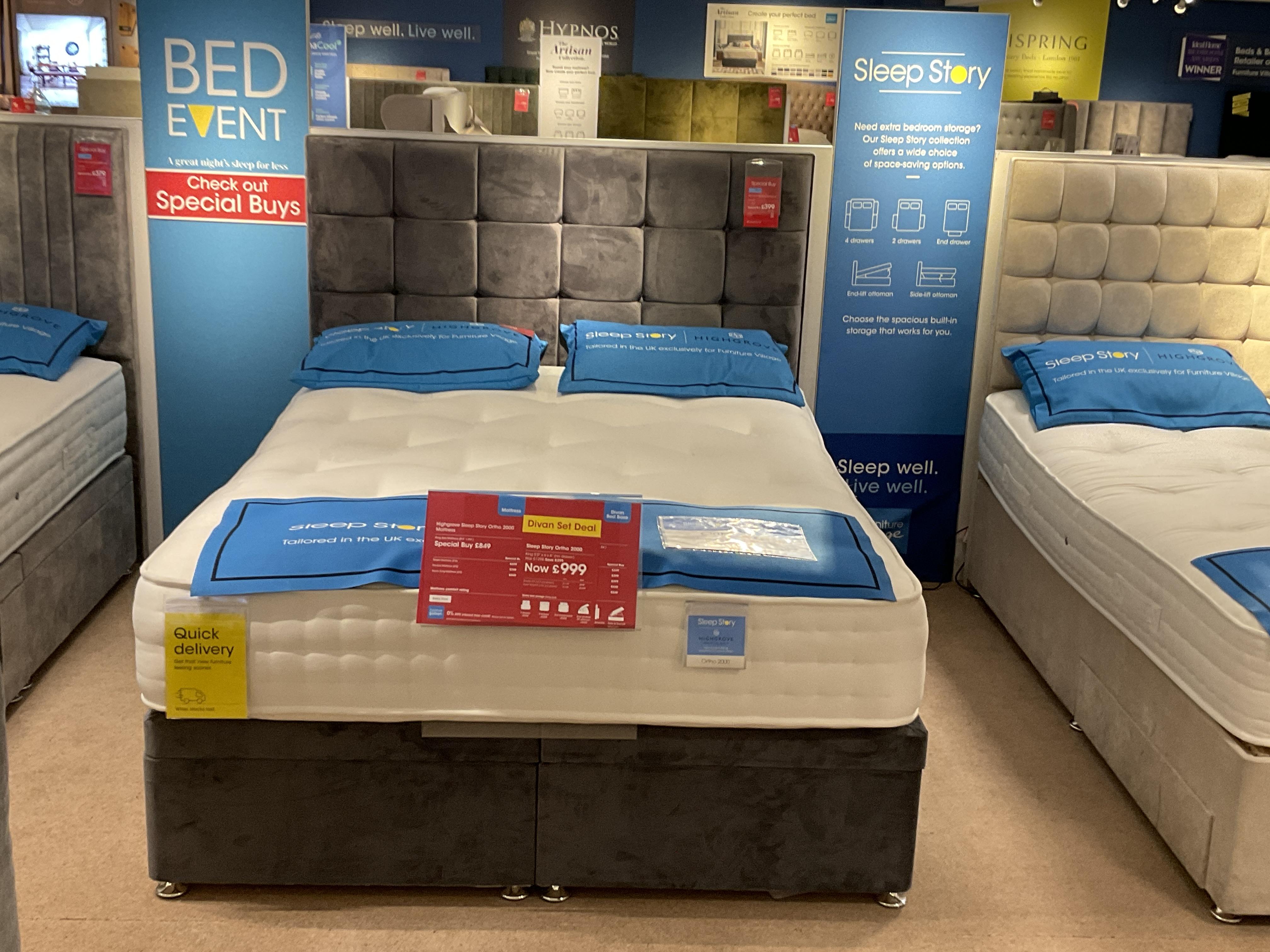 POWER OTTOMAN DIVAN SET WITH HEADBOARD- 5 FOOT KING ZISE CLEARANCE in  on Furniture Village