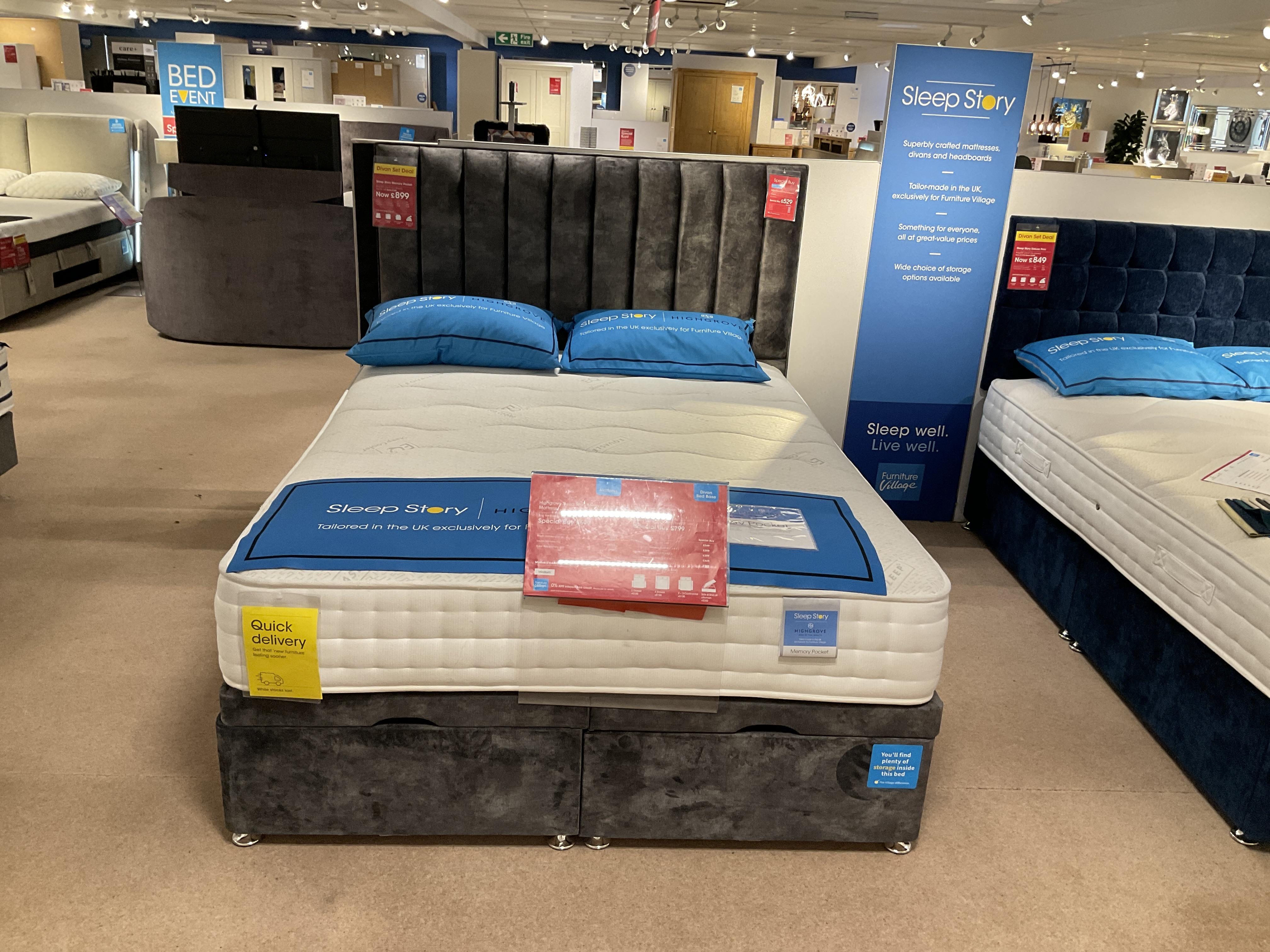 END LIFT OTTOMAN DIVAN SET WITH HEADBOARD- 5 FOOT KING SIZE in  on Furniture Village