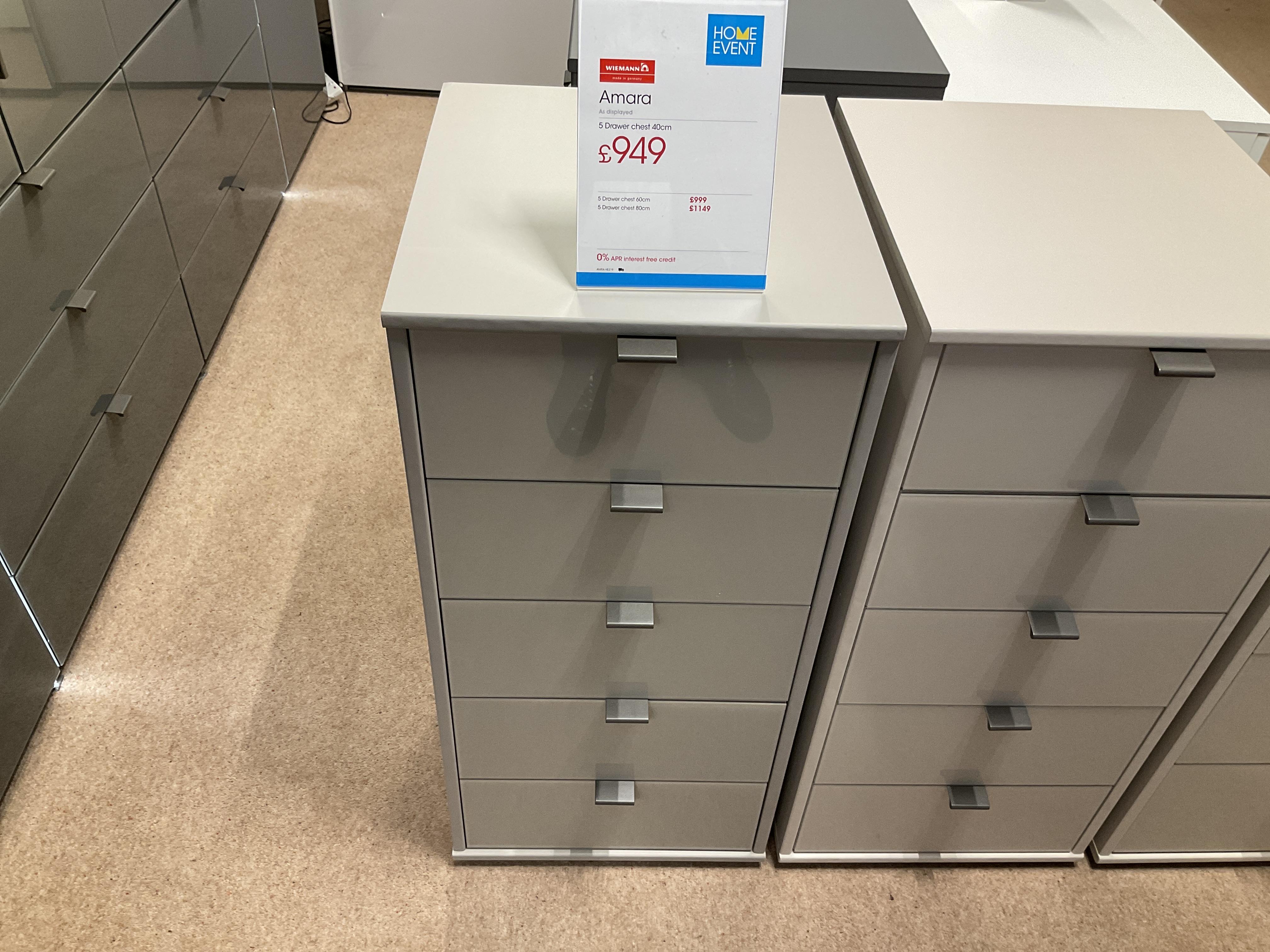 AMARA 5 DRAWER 40CM CHEST PEBBLE GREY in  on Furniture Village