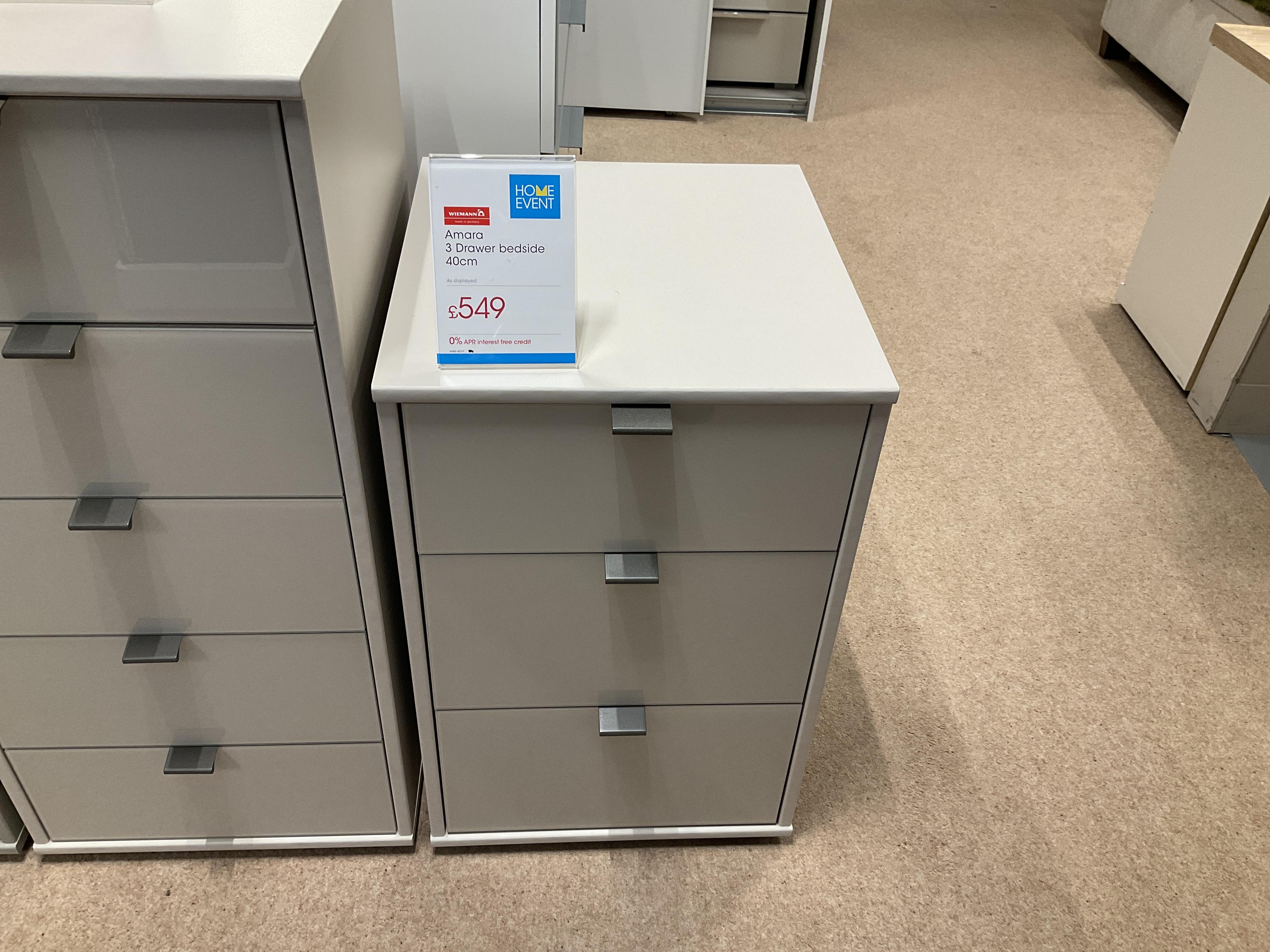 AMARA 3 DRAWER BEDSIDE TABLE CHAMPAGNE COLOUR in  on Furniture Village