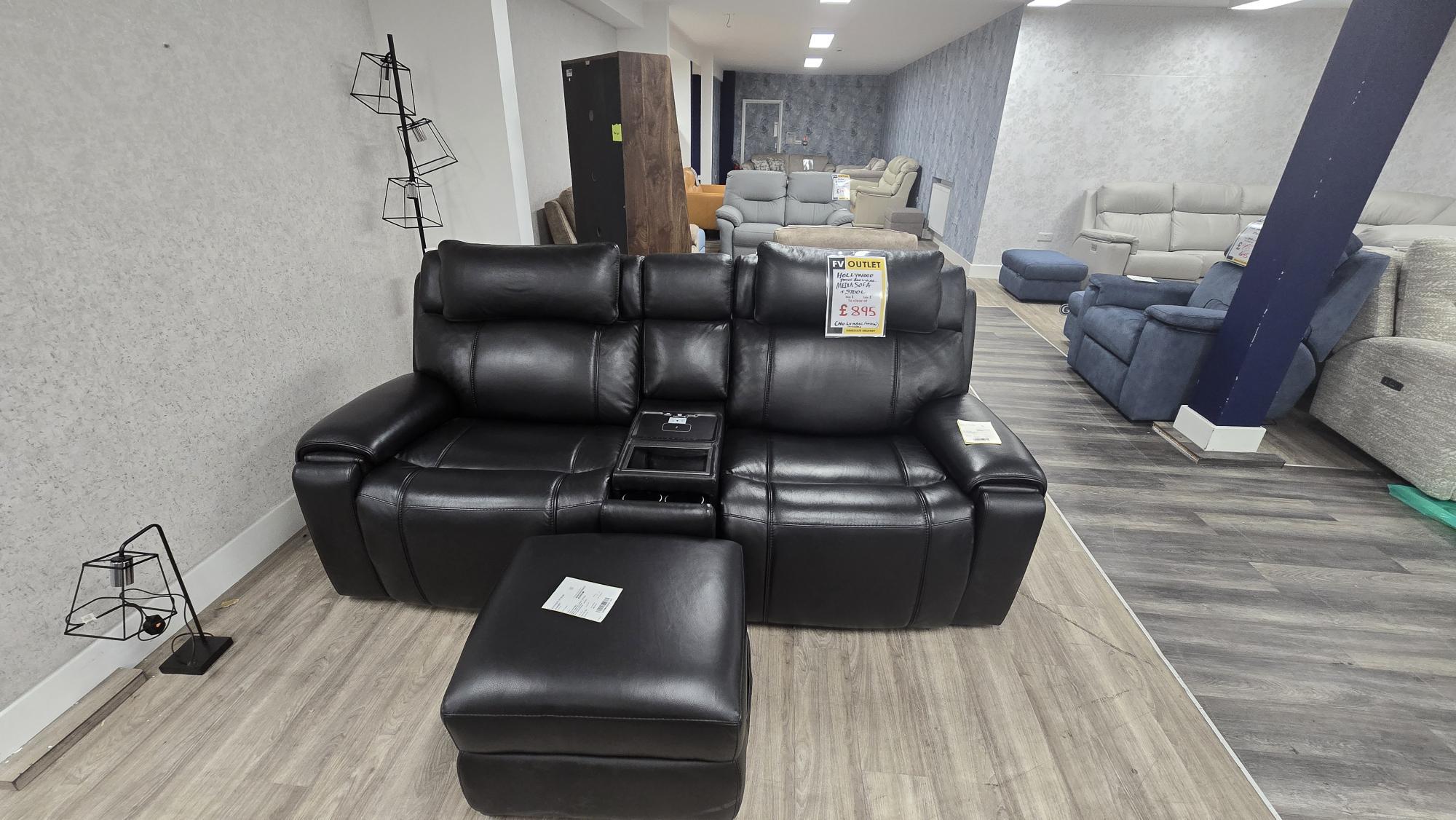 Hollywood Leather 3 Seater Power Recliner Media Sofa & stool in  on Furniture Village