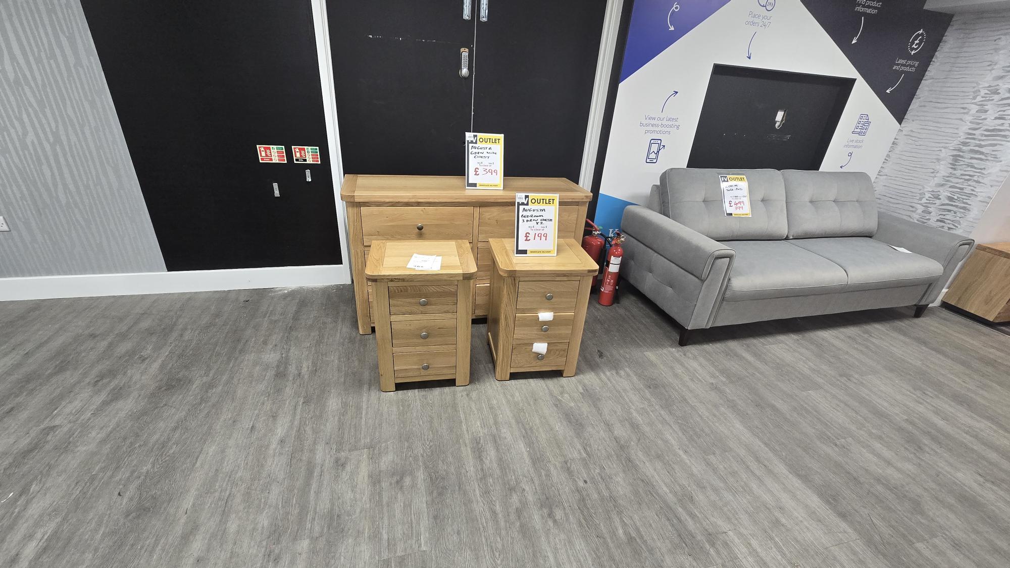 Augusta Bedroom set - large chest plus 2 bedside cabinets in  on Furniture Village