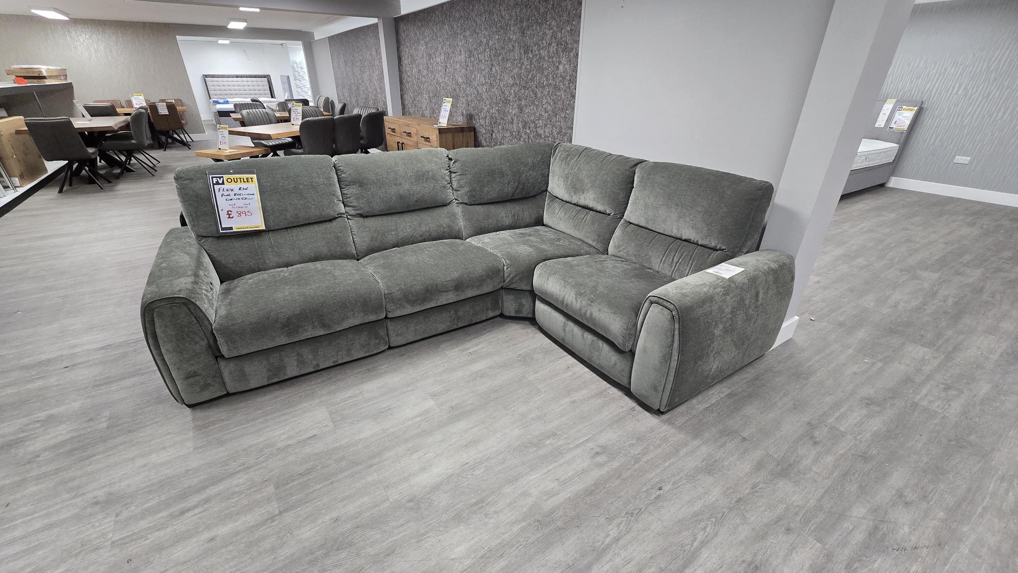 Flex Fabric Small Corner Sofa with Power Recliners and Storage Arms in  on Furniture Village