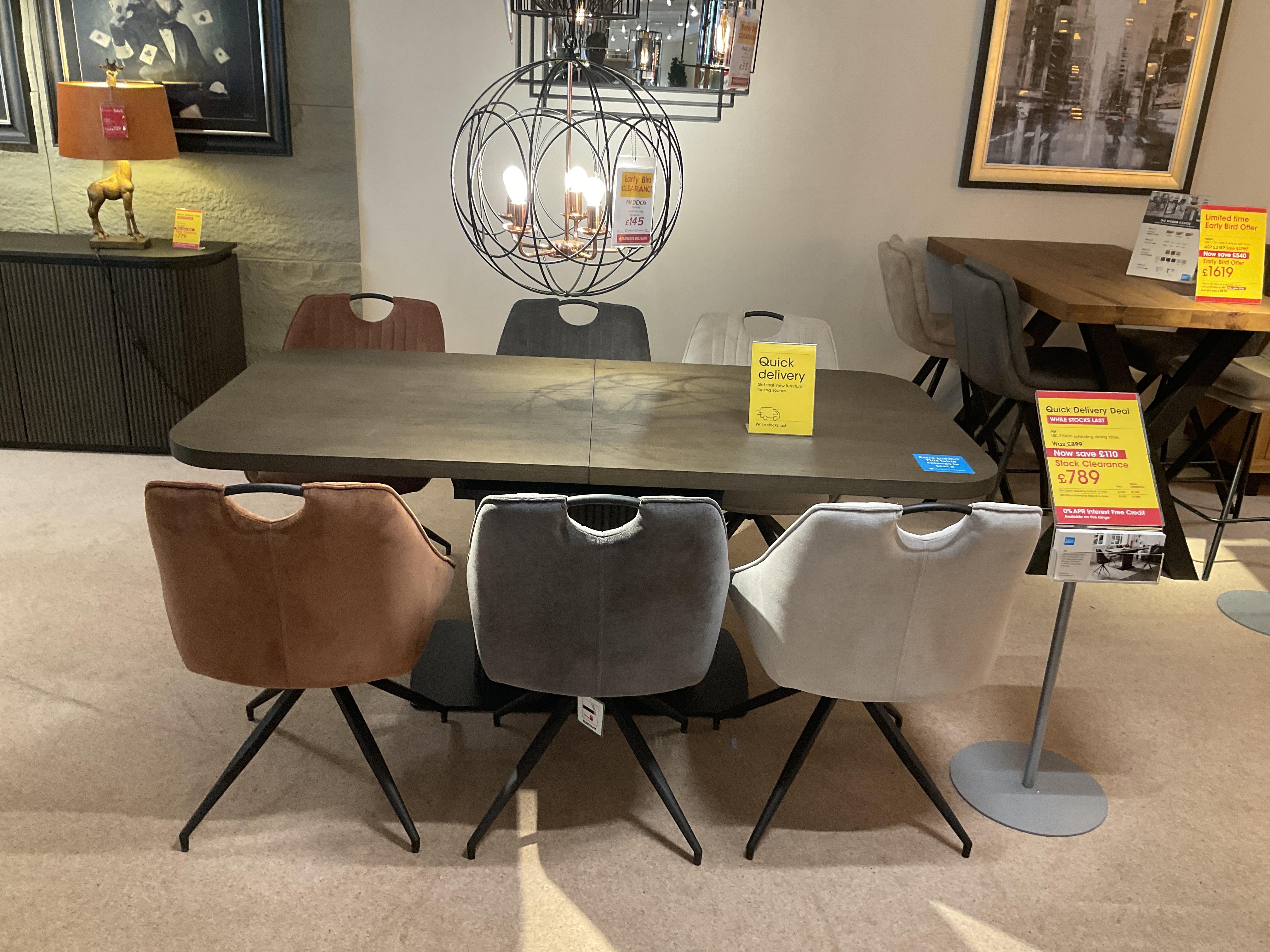 JAI EXTENDABLE TABLE AND 6 CHAIRS AND SIDEBOARD in  on Furniture Village