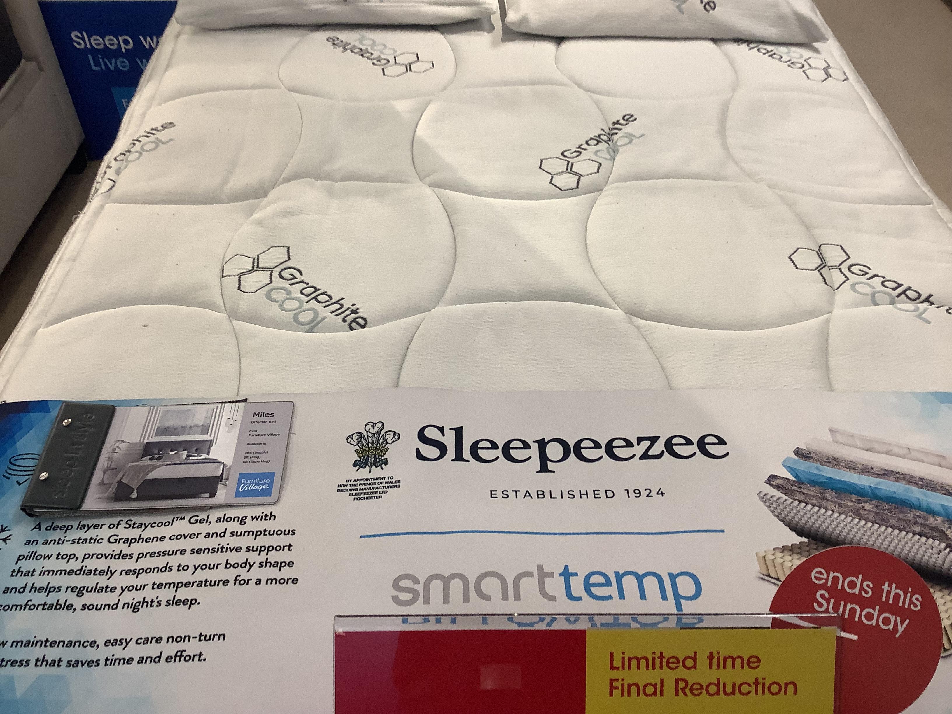 Sleepeezee Smarttemp 2500 Spring with Gel Pillowtop Mattress Ex Showroom Display in  on Furniture Village