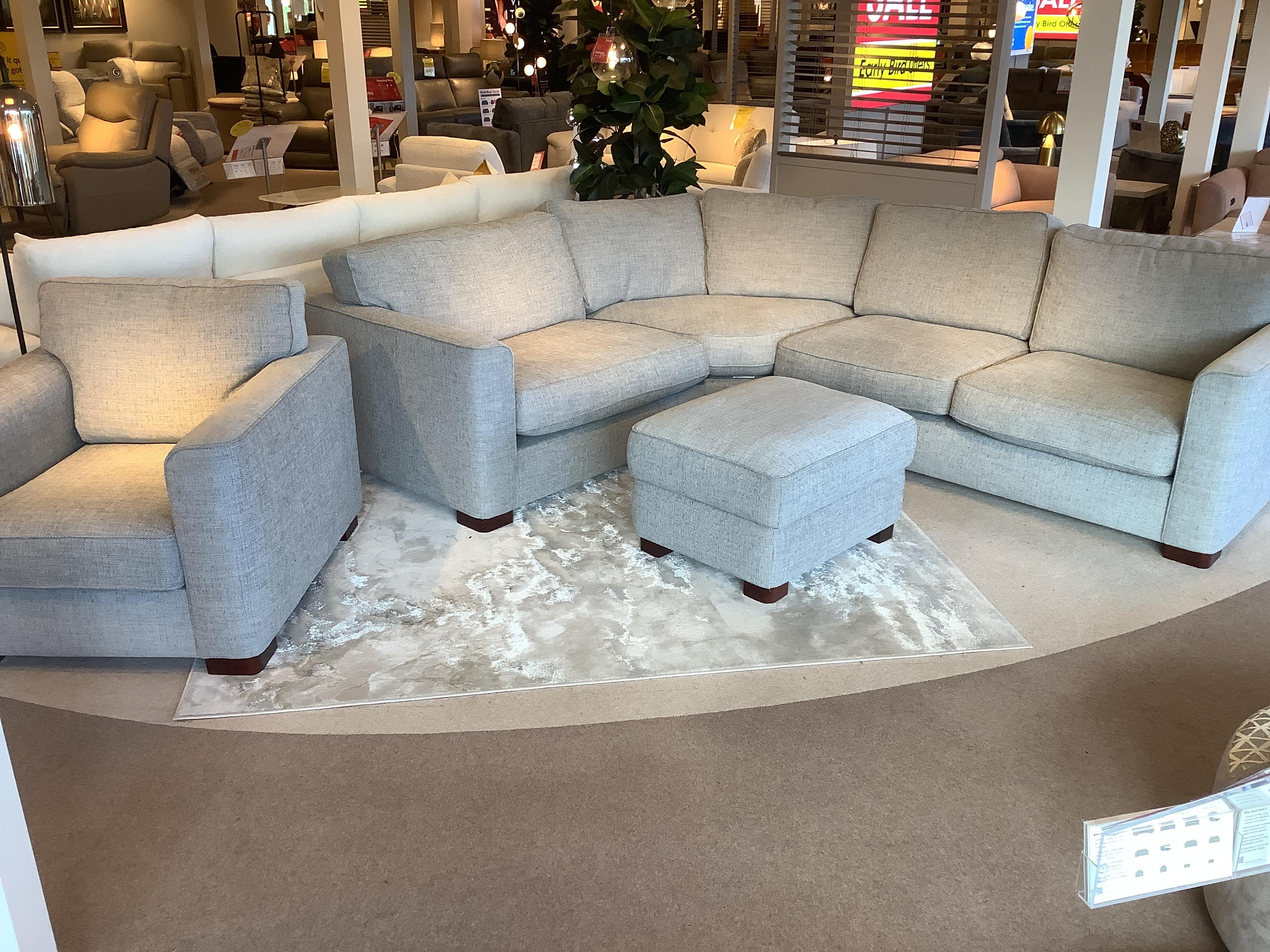 Elora corner sofa, armchair and foot stool in  on Furniture Village