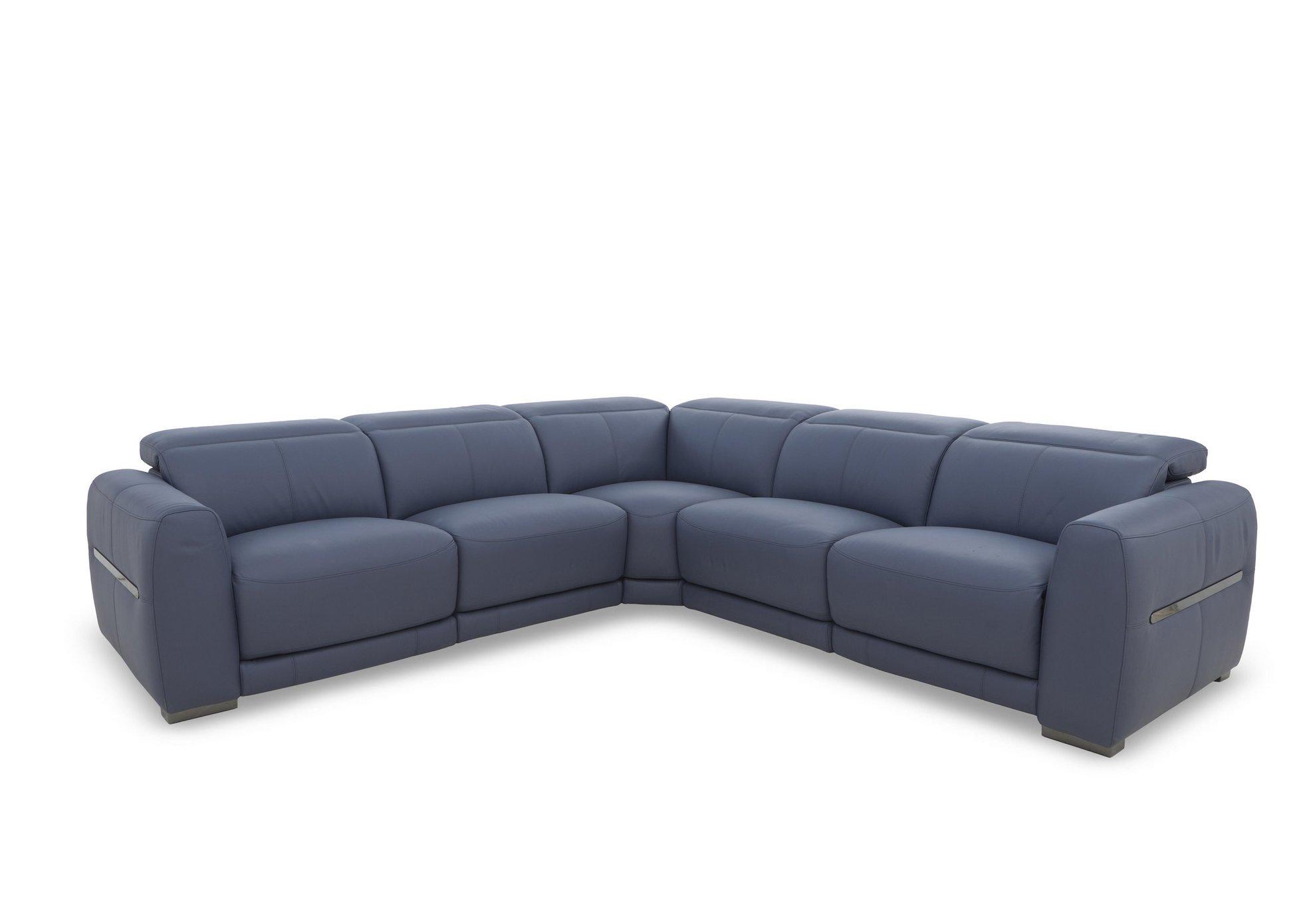 EDISON LARGE CORNER LEATHER SOFA POWER RECLINER WITH POWER HEAD REST & LIGHTS IN COLOUR NW-681E OCEAN GM TRIM BRAND NEW WAREHOUSE STOCK in  on Furniture Village