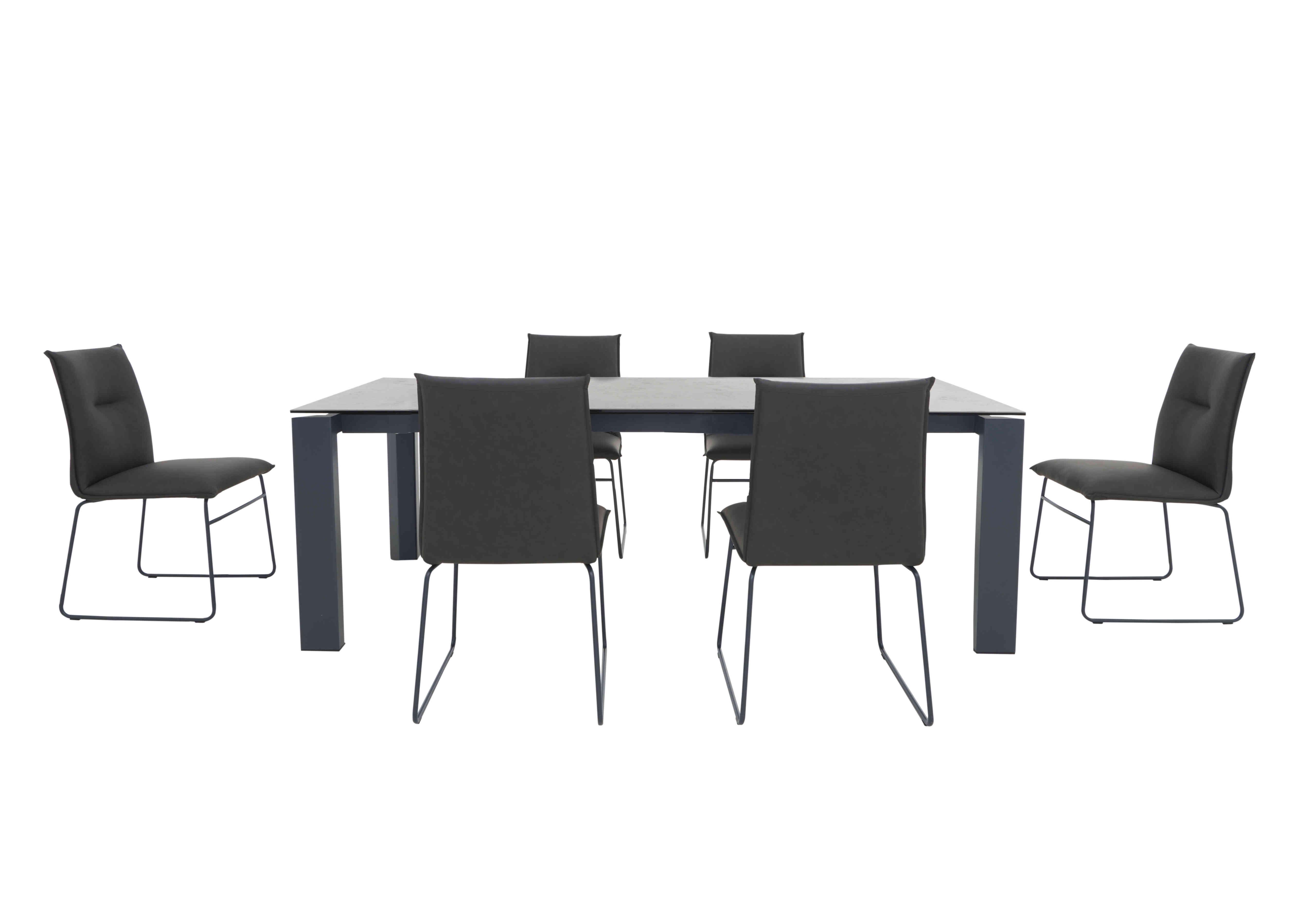 Gate Extra-Large Extending Dining Table with Matt Grey Legs and 6 Maya Ski Leg Faux Leather Dining Chairs in  on Furniture Village