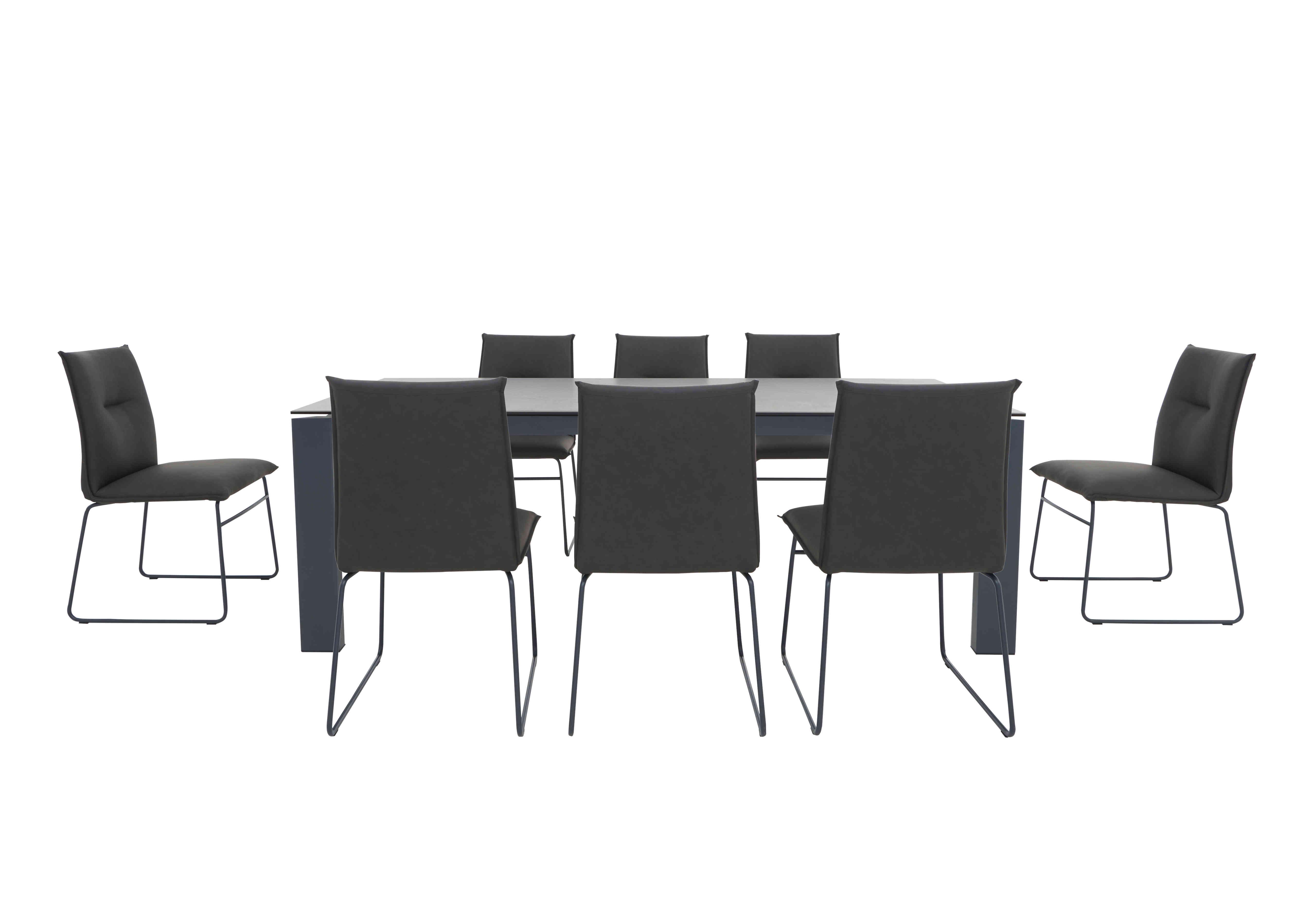 Gate Extra Large Extending Dining Table with Matt Grey Legs and 8 Maya Ski Leg Faux Leather Dining Chairs in  on Furniture Village