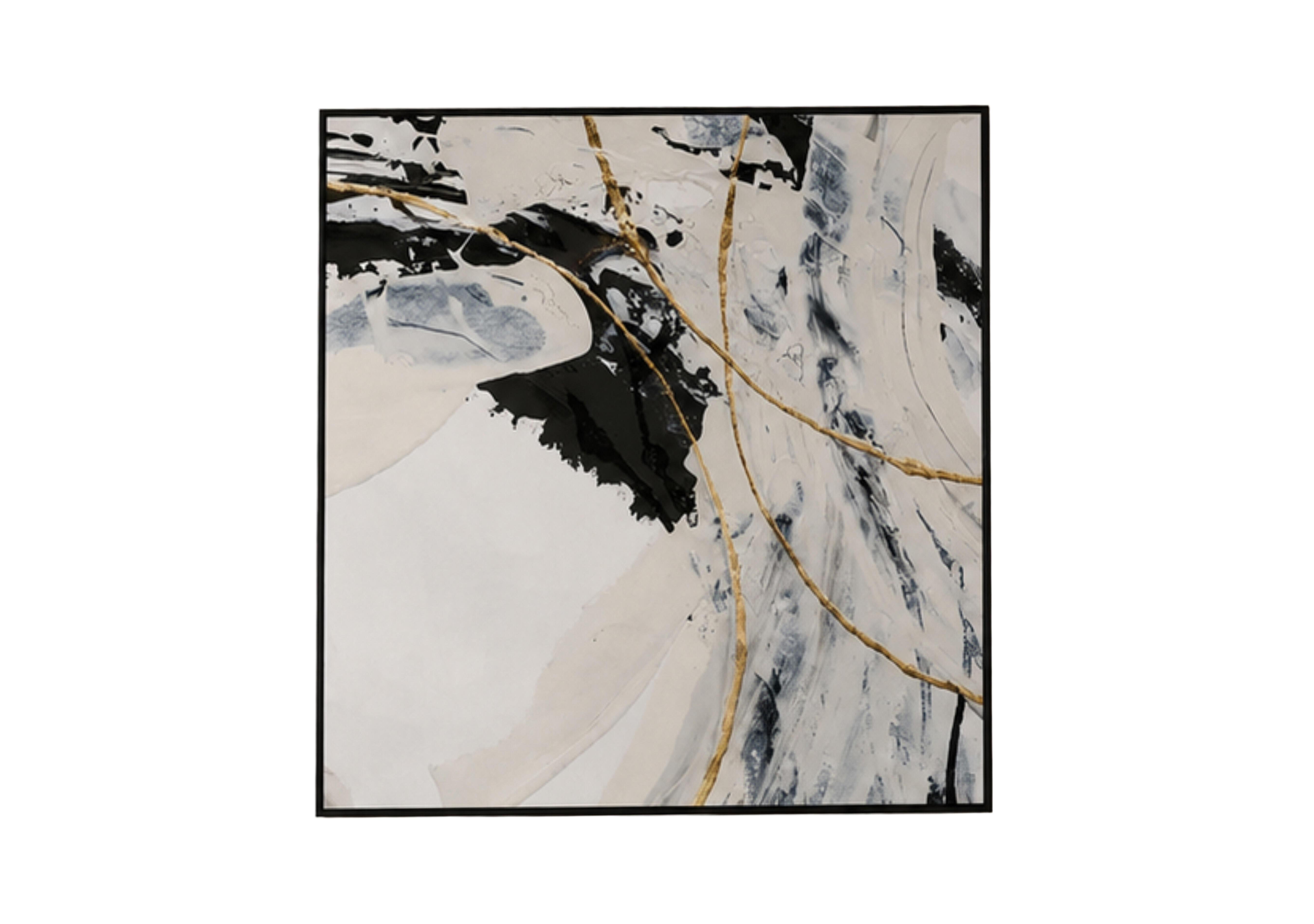 Gold and Cream 1 Square Framed Velvet Canvas in  on Furniture Village