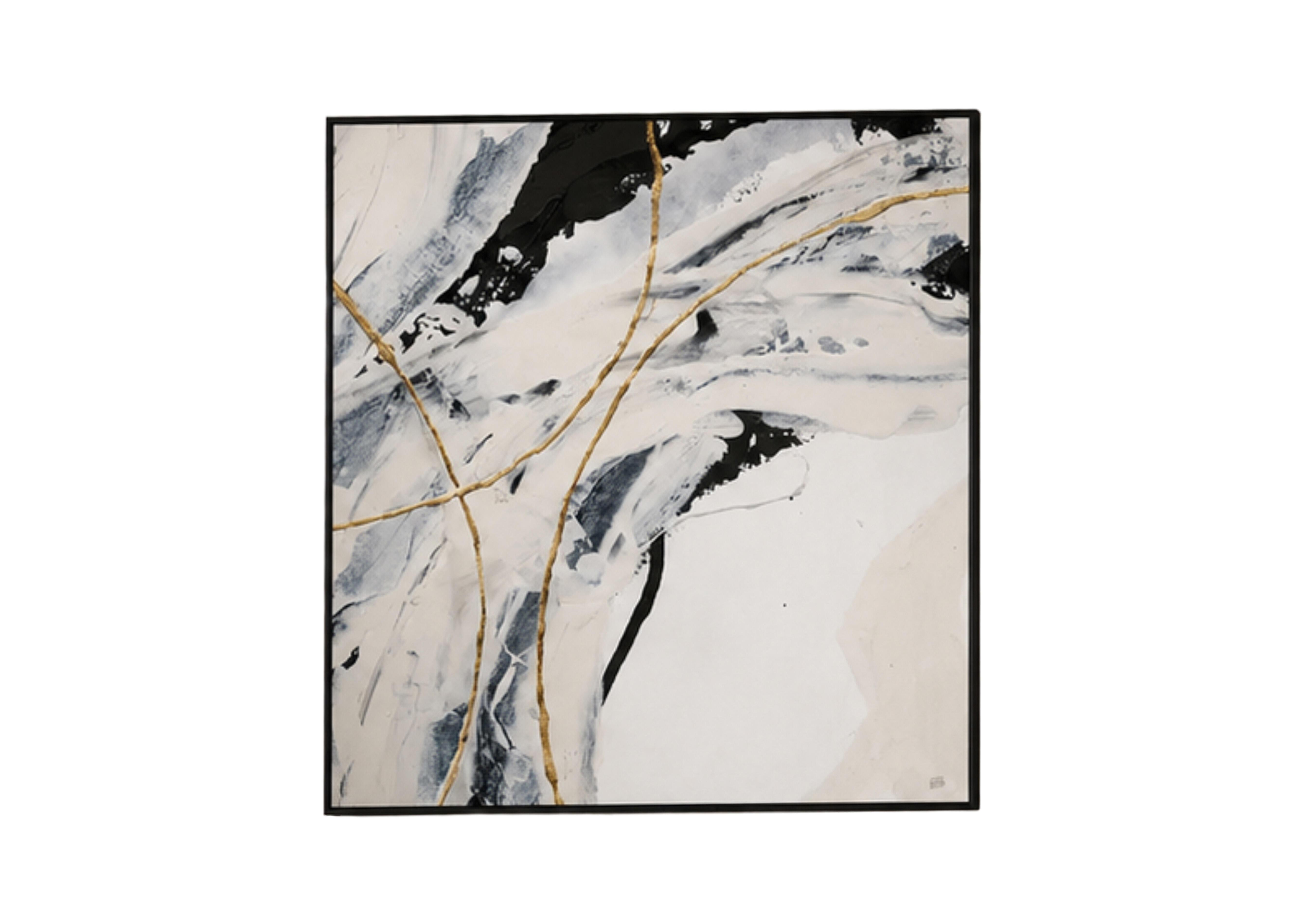 Gold and Cream 2 Square Framed Velvet Canvas in  on Furniture Village