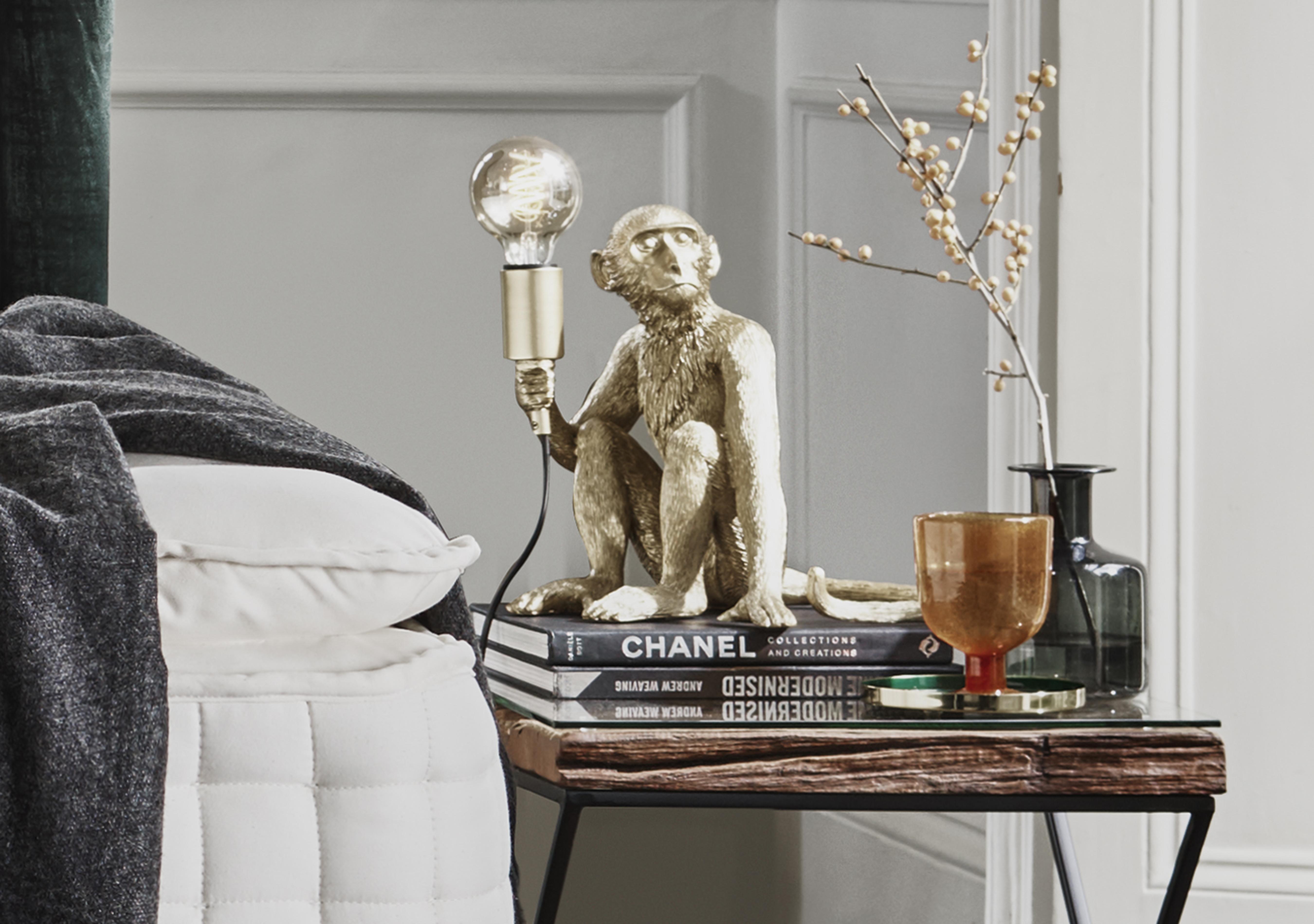 George The Monkey Gold Table Lamp in  on Furniture Village