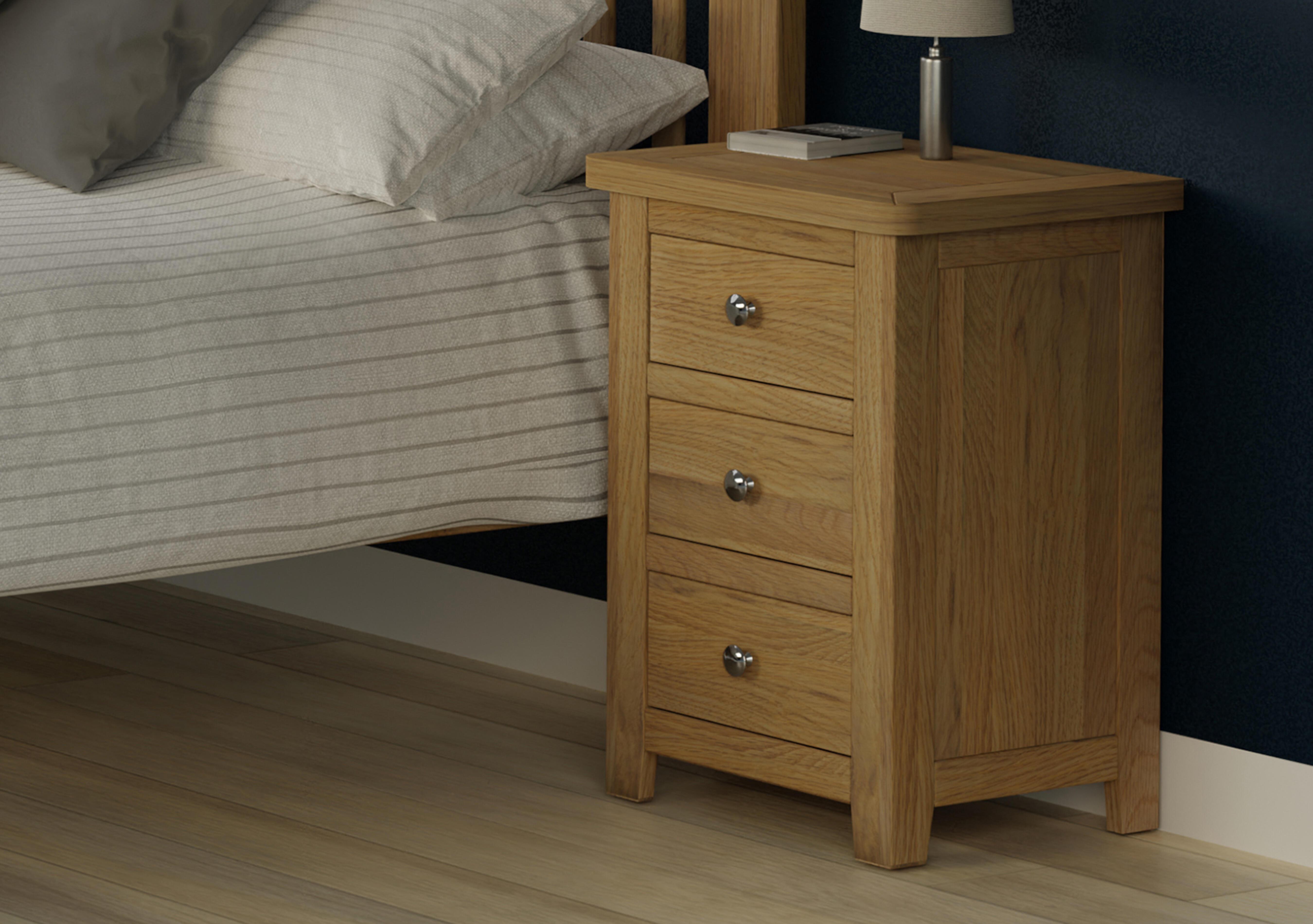 Grace Oak 3 Drawer Bedside Cabinet in  on Furniture Village