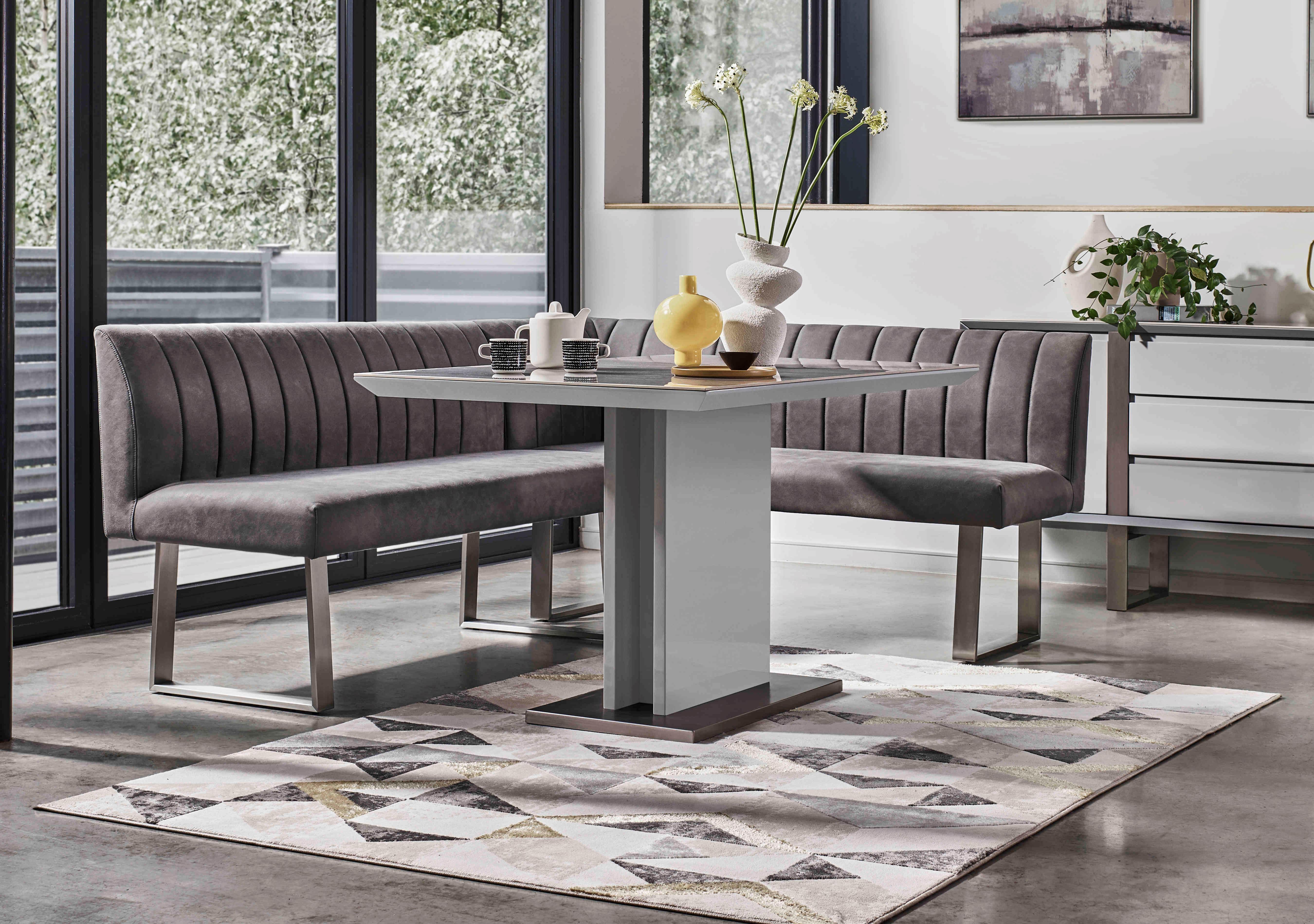 Grigio Fixed Dining Table and Left-Hand Facing Corner Bench Dining Set in  on Furniture Village