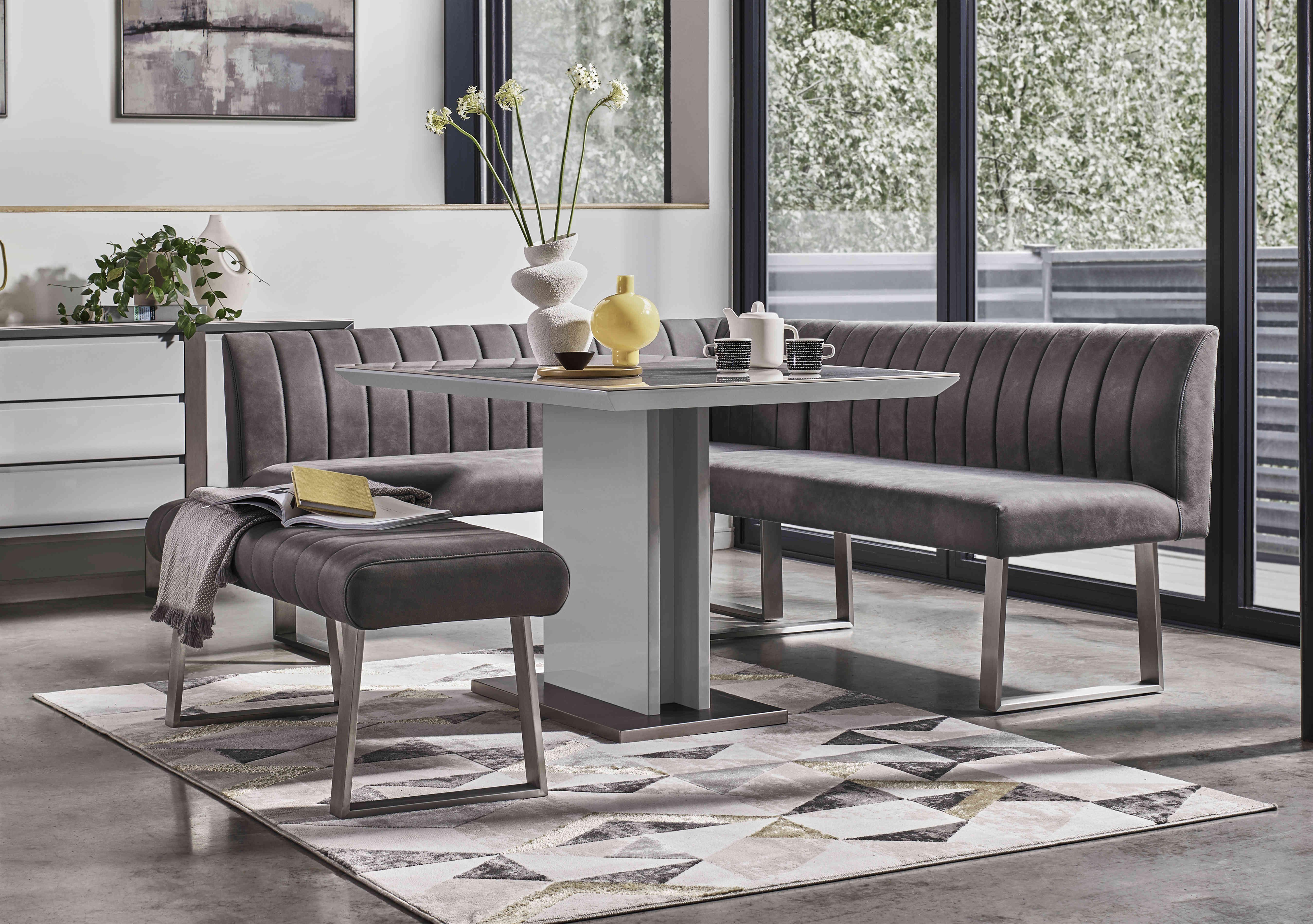 Grigio Fixed Dining Table, Left-Hand Facing Corner Bench and Small Standard Bench Dining Set in  on Furniture Village