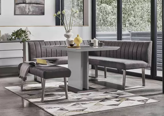 Grigio Fixed Dining Table Left Hand Facing Corner Bench and Small Standard Bench Dining Set Furniture Village