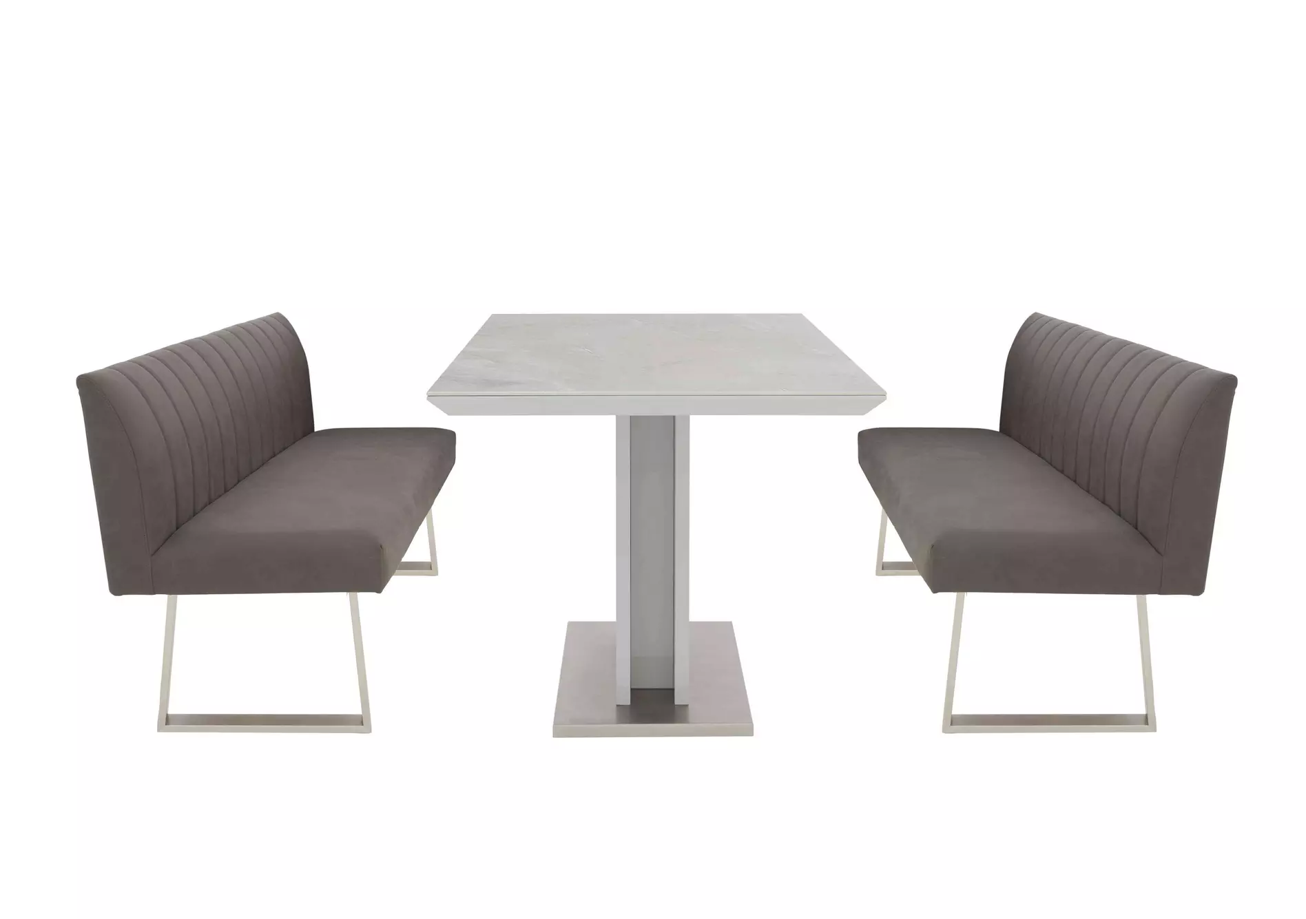 Grigio Fixed Dining Table and 2 High Back Benches Dining Set