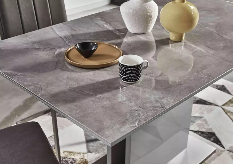 Grigio Fixed Dining Table and 2 High Back Benches Dining Set