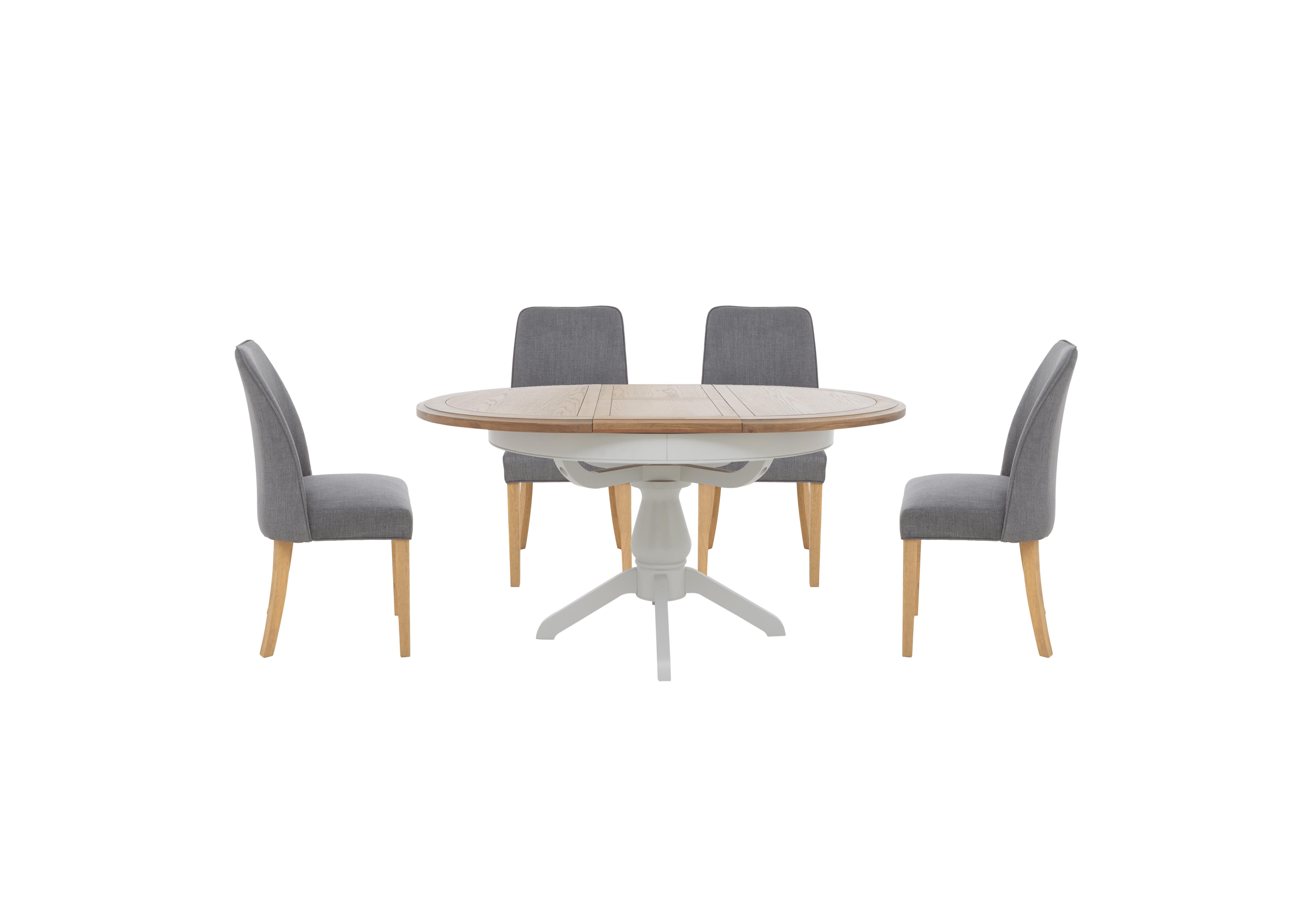 Hamilton Round Extending Dining Table and 4 Fabric Dining Chairs in  on Furniture Village