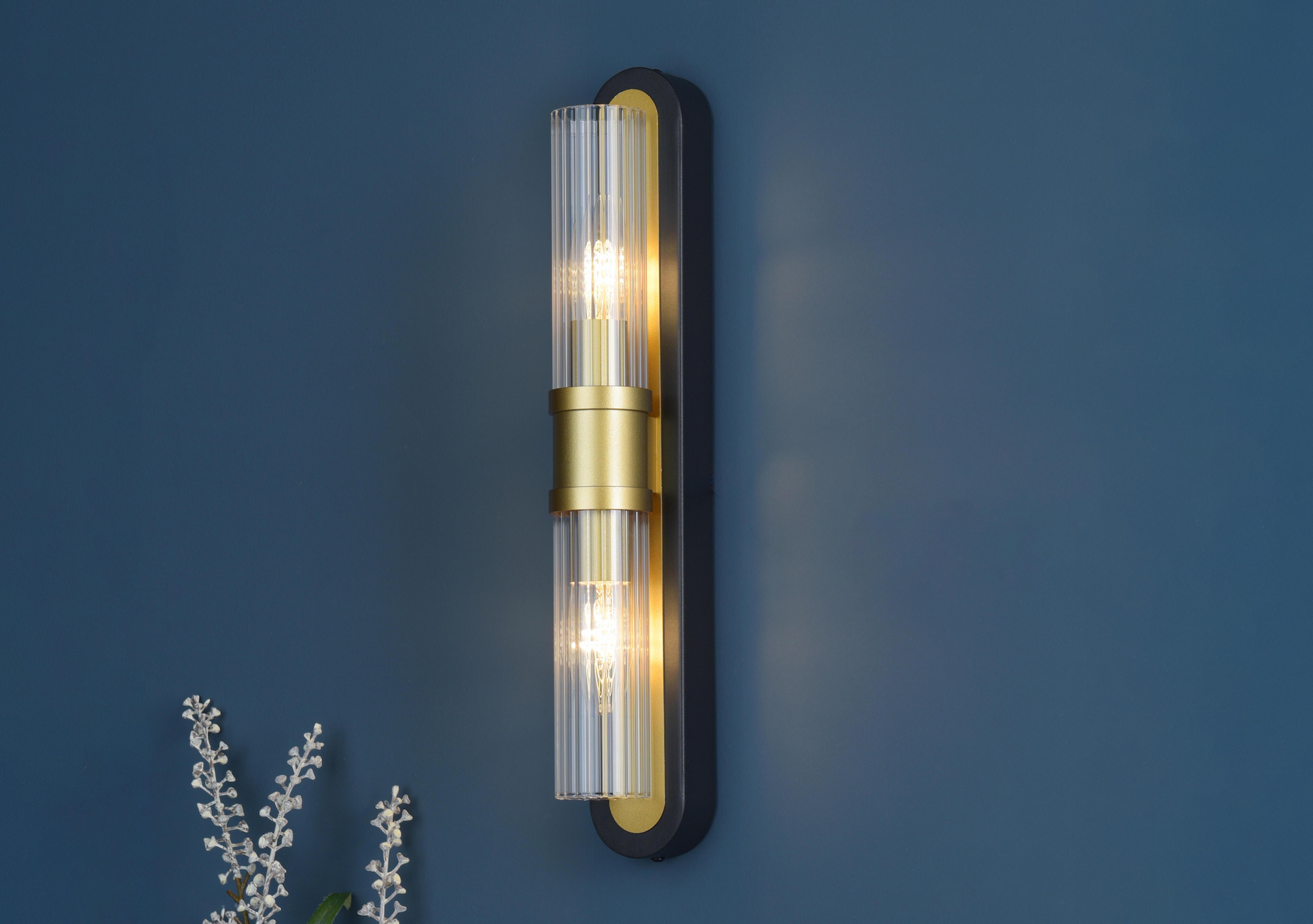 Huxwell Ribbed Glass 2 Light Wall Light in  on Furniture Village