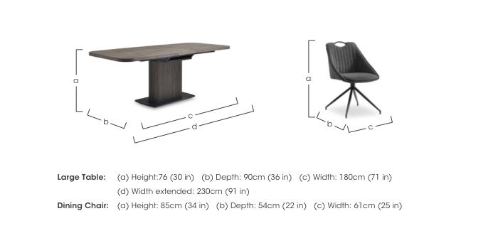 Jai Large Extending Dining table with 2 Dark Grey, 2 Rust and 2 Silver Swivel Dining Chairs in  on Furniture Village