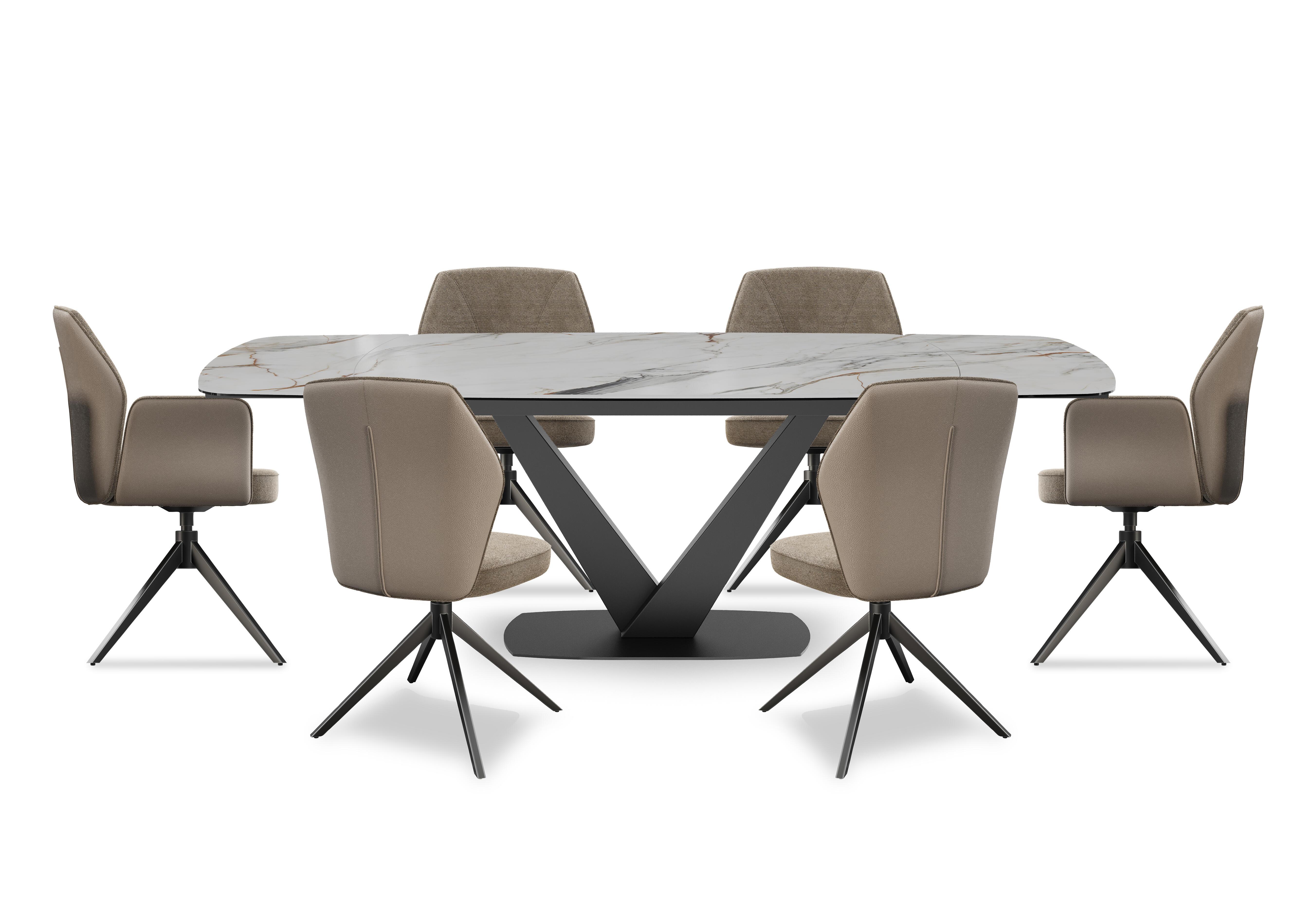 Julio Medium 160cm Draw Leaf Extending Dining Table in Fiorentio Marble Ceramic with 4 Dining Chairs and 2 Dining Arm Chairs in  on Furniture Village
