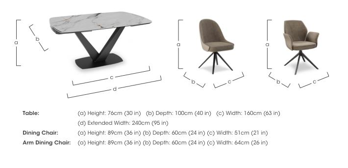 Julio Medium 160cm Draw Leaf Extending Dining Table in Fiorentio Marble Ceramic with 4 Dining Chairs and 2 Dining Arm Chairs in  on Furniture Village